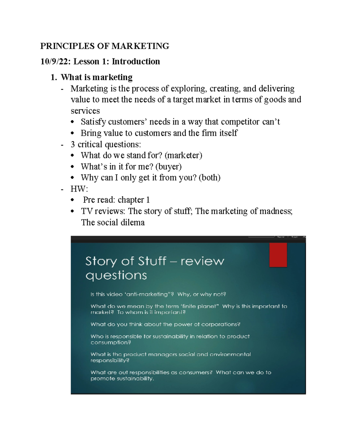 Principles of Marketing (MKT101): Lesson Notes & Key Concepts - Studocu