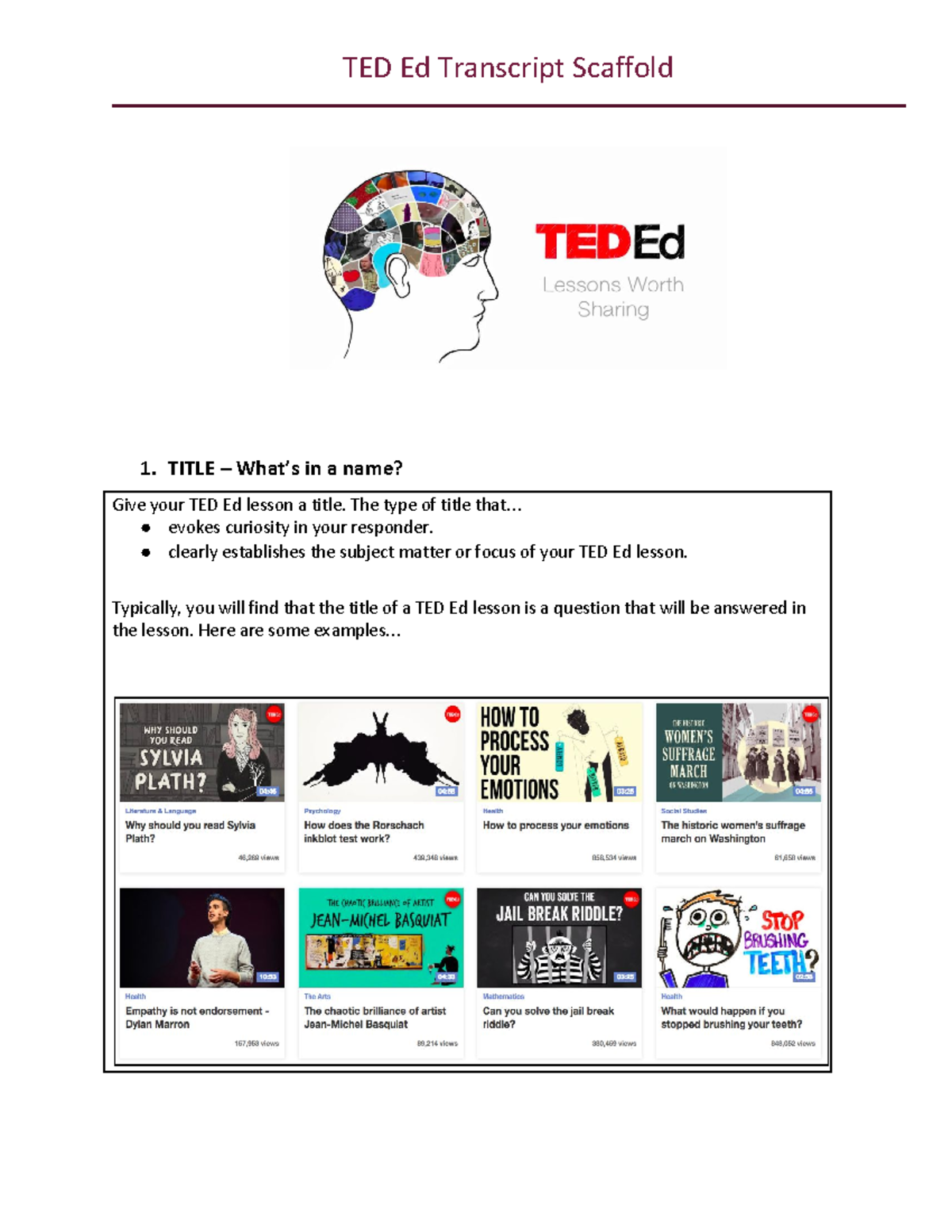 TED Ed Transcript Scaffold Guide for Lesson Development - Studocu