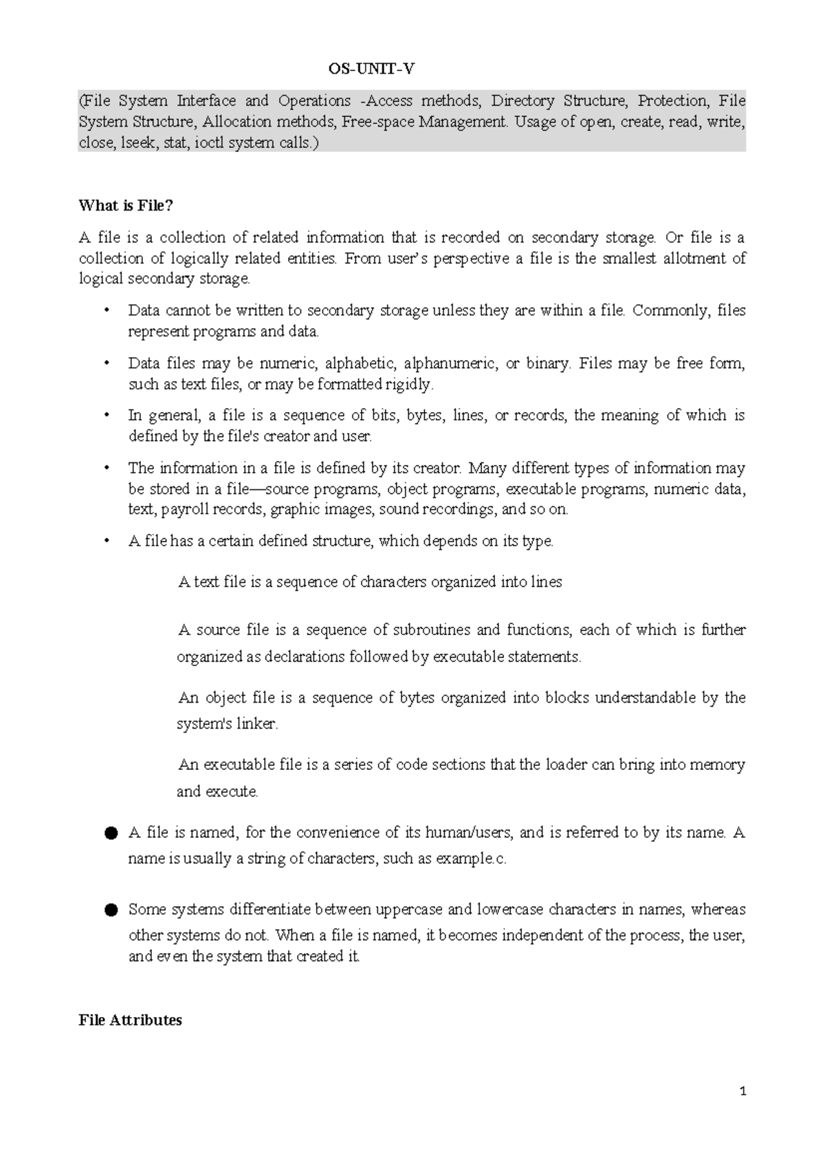 OS-UNIT-V: File System Interface, Operations, and Management Notes ...