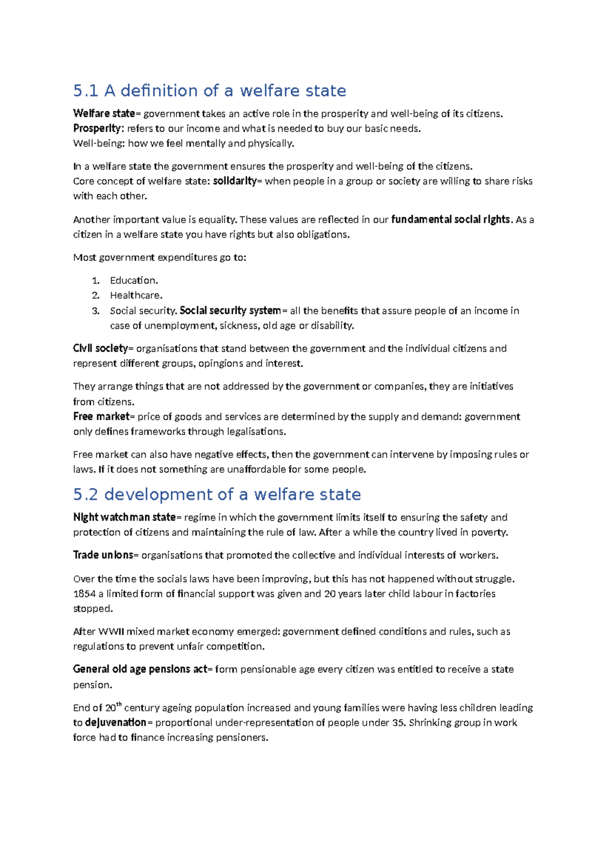 Summary of Chapter 5: The Welfare State and Its Development - Studeersnel