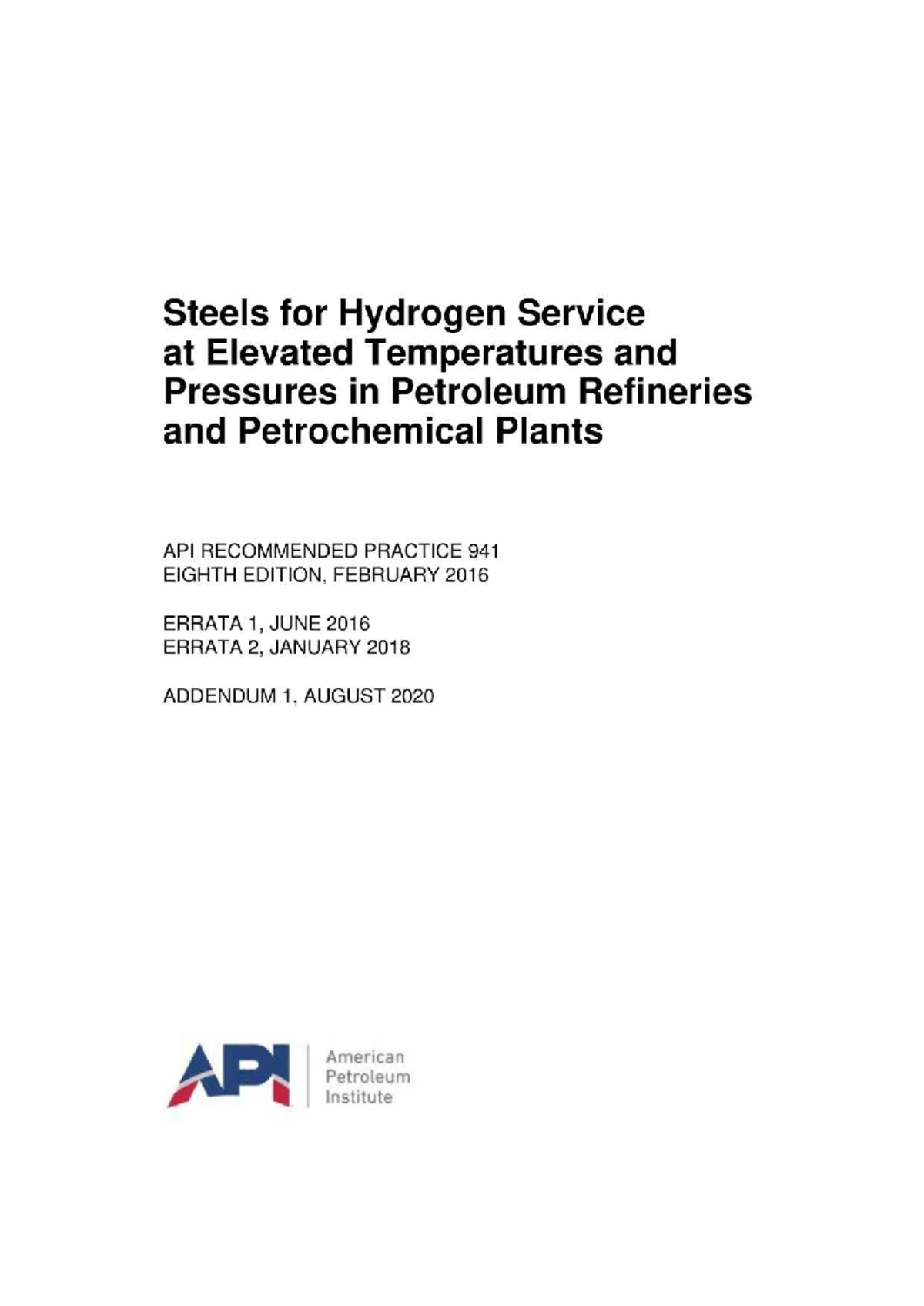 API 941: HTHA Damage Mechanisms in Steels for Hydrogen Service - Studocu