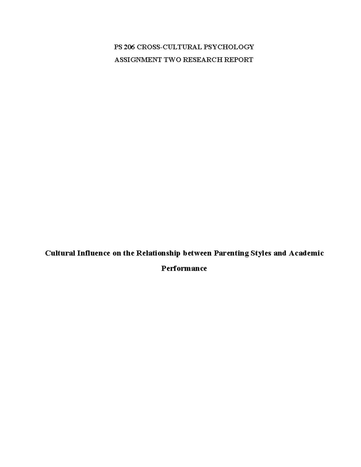 PS206 Research Report - PS 206 PSYCHOLOGY ASSIGNMENT TWO RESEARCH ...