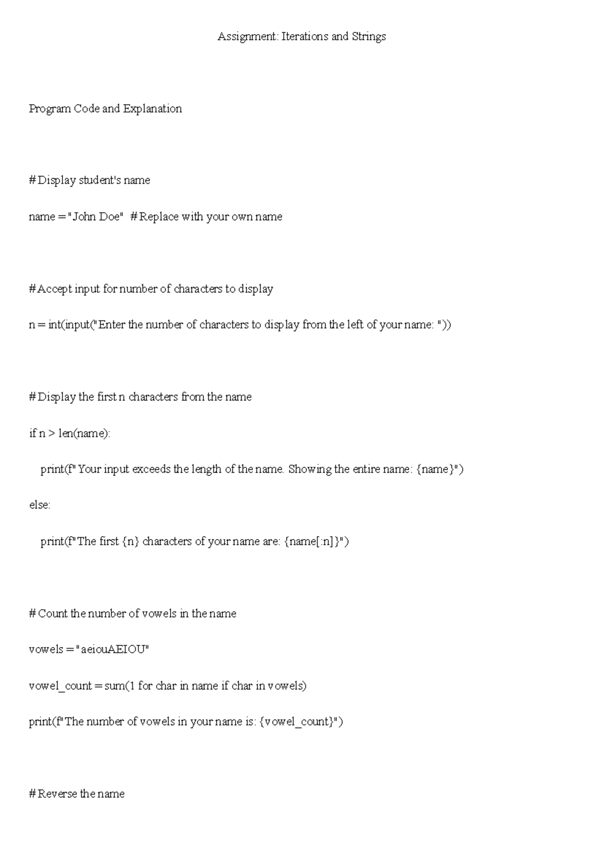 Assignment p - This will help - Assignment: Iterations and Strings ...