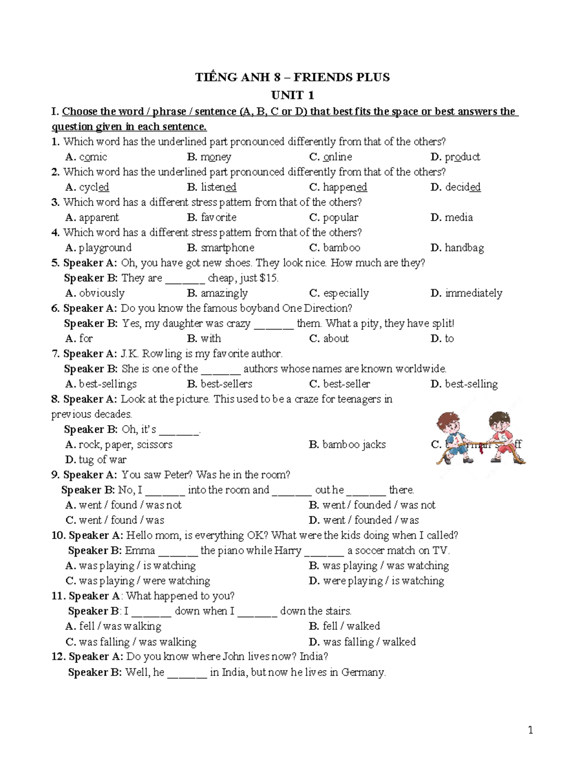 TA 8 Friends Plus Unit 1 - English Exercises and Activities - Studocu
