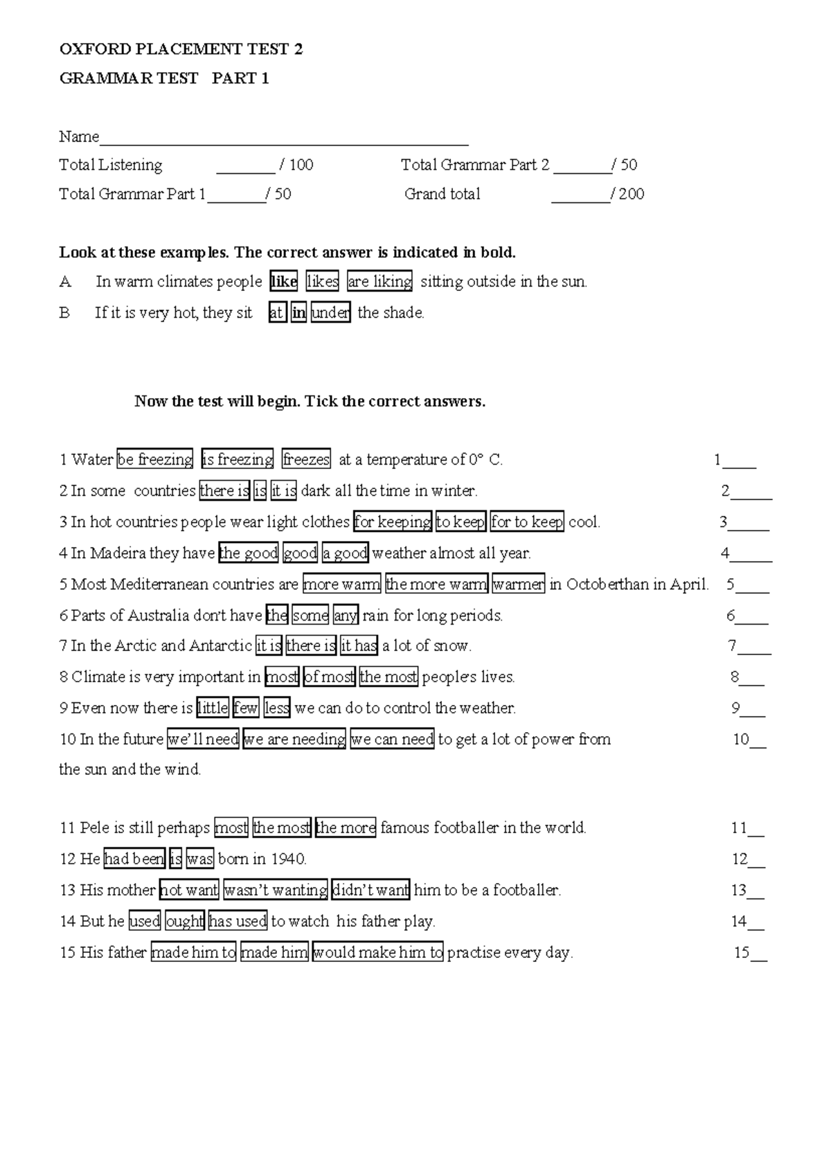 Oxford Placement Test - Grammar Assessment for OPT Test - Studocu