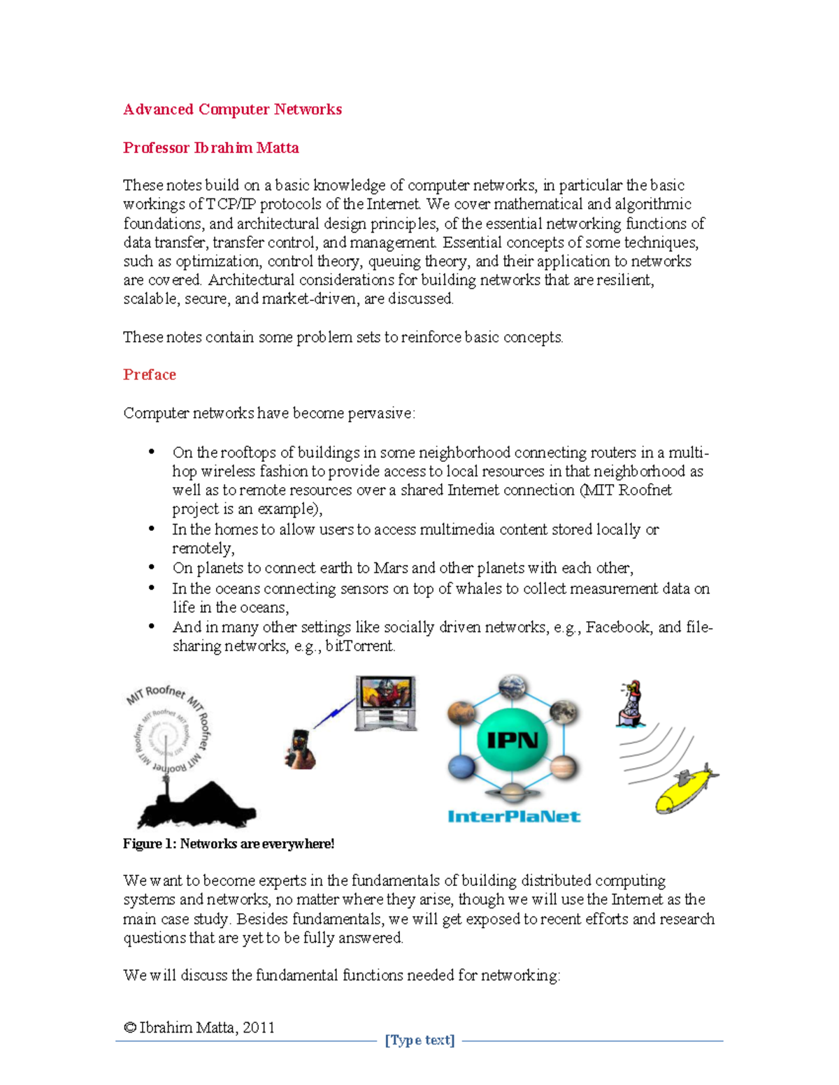Advanced Computer Networks (CS 123) Lecture Notes by Ibrahim Matta ...