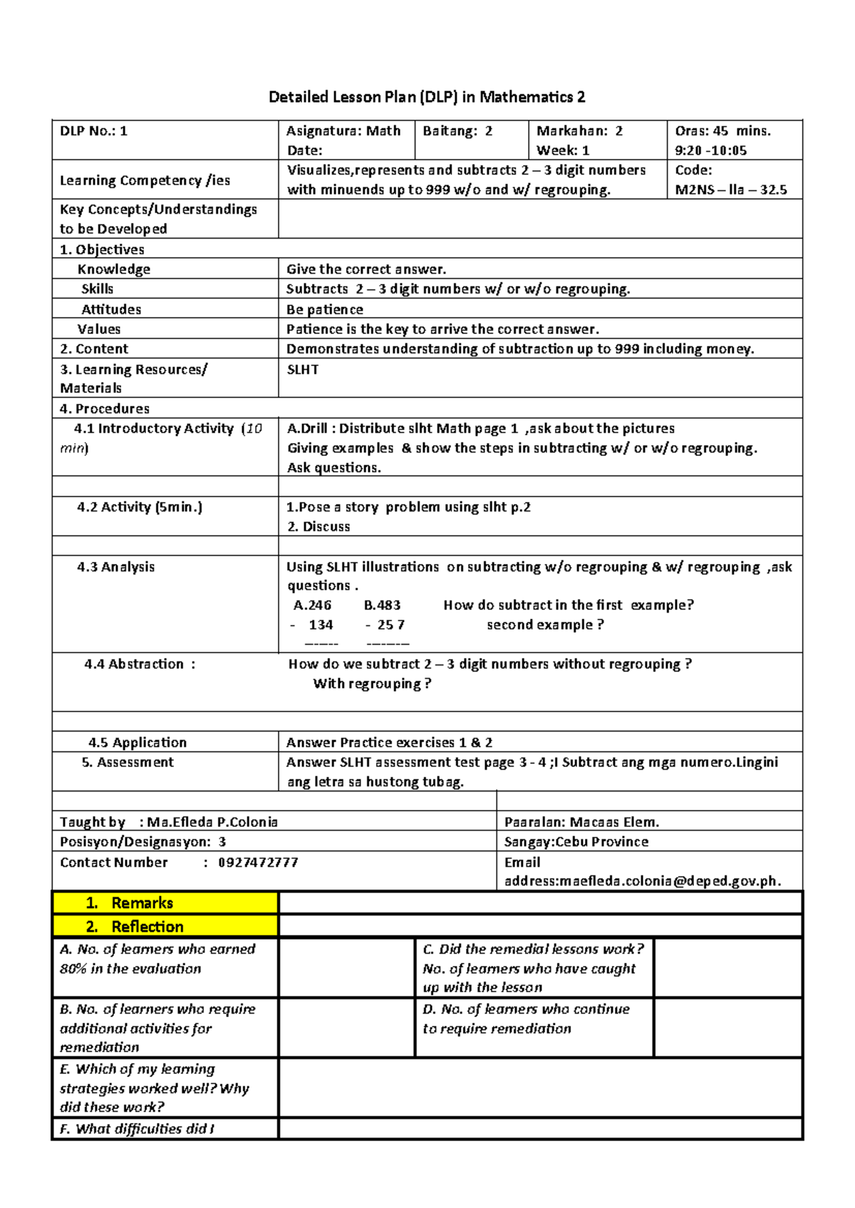 Detailed Lesson Plan (DLP) for Mathematics 2 - M2NS lla 32.5 - Studocu