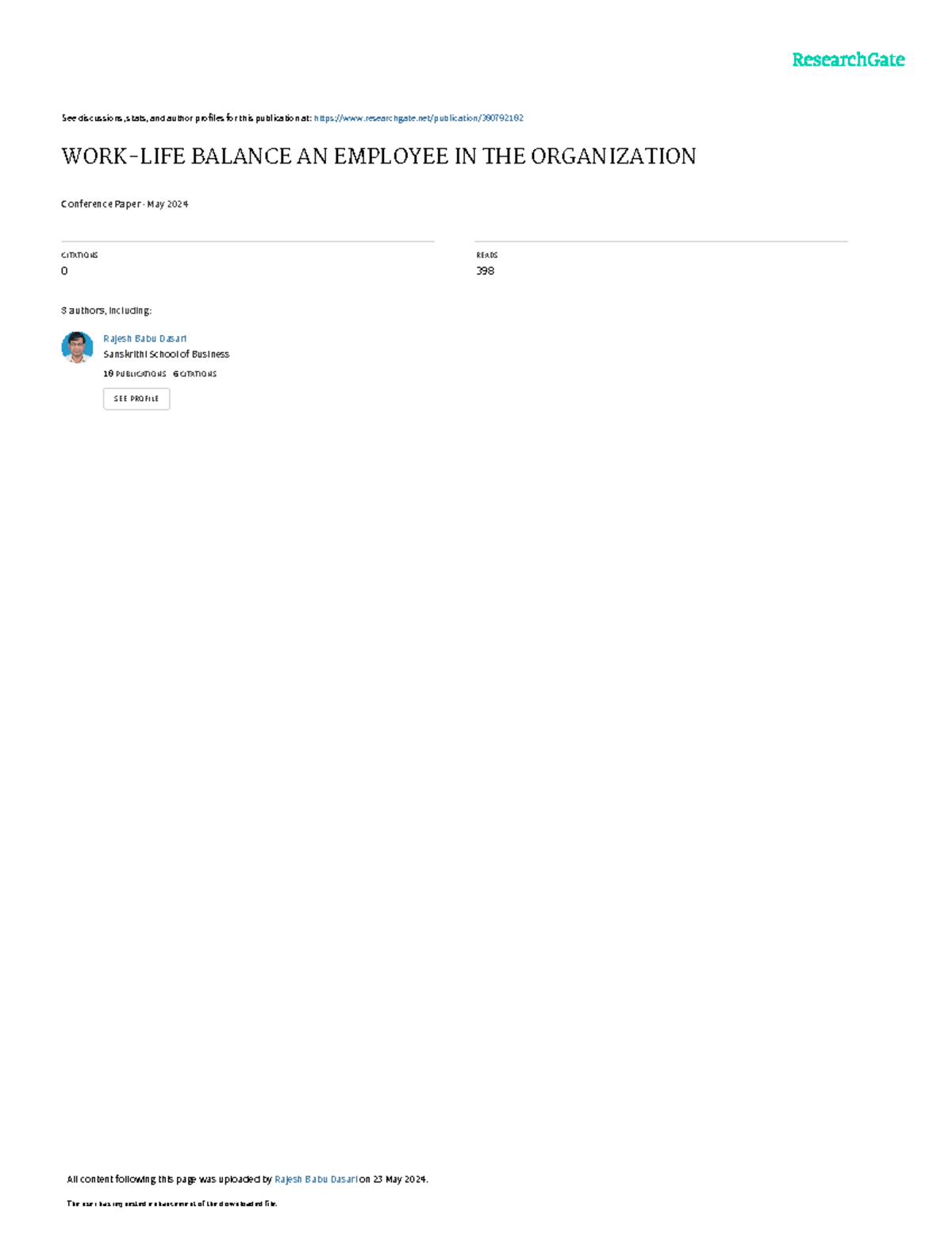 WORK-LIFE Balance AN Employee IN THE Organization - See discussions ...