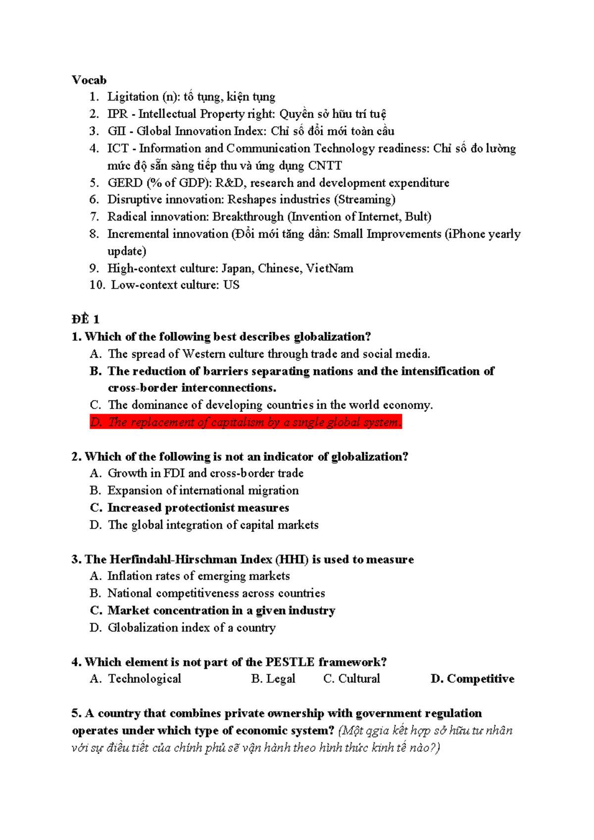 Đề IBE: Vocab & Multiple Choice on Globalization and Innovation - Studocu