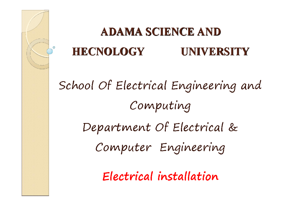 Lecture: Electrical Installation Standards and Materials (EE101) - Studocu
