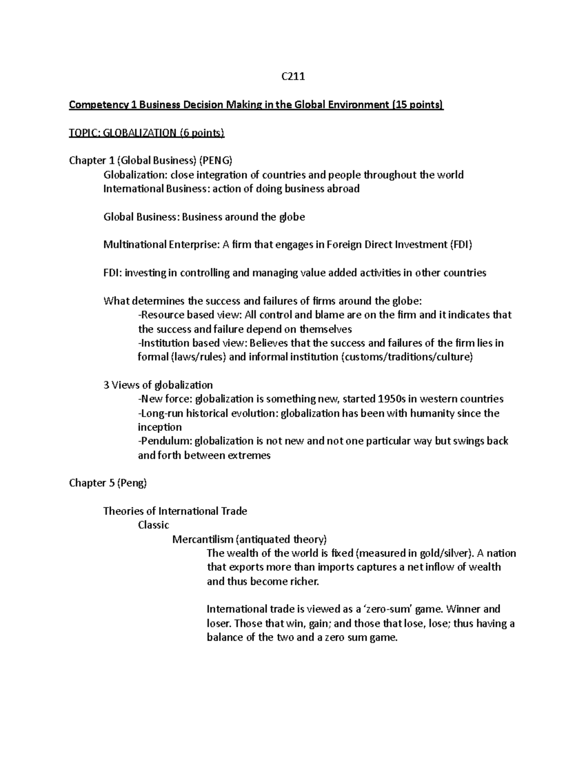 C211 Lecture Notes on Global Business & Economic Decision Making - Studocu