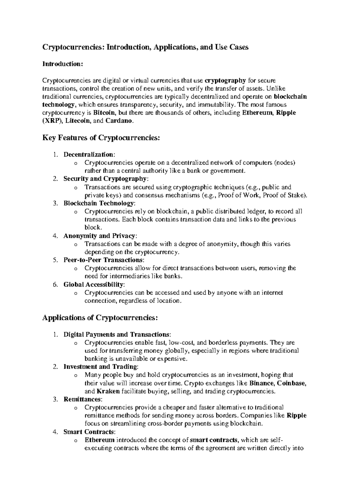 Cryptocurrencies: Intro, Applications & Use Cases Explained - Studocu