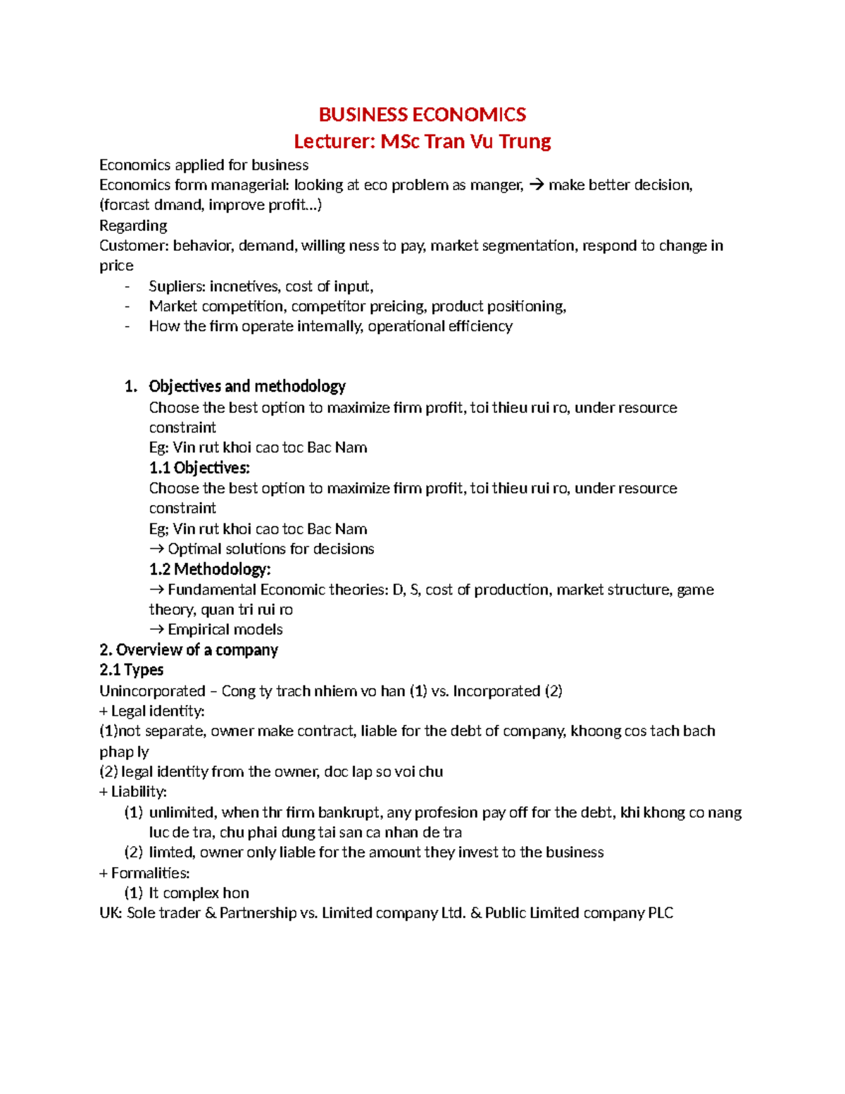 BUSINESS ECONOMICS: Key Concepts and Methodologies for Managers - Studocu