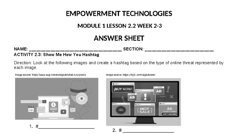 EMPOWERMENT TECHNOLOGIES MODULE 1 LESSON 2.2 ACTIVITY 2.3 ANSWER SHEET ...