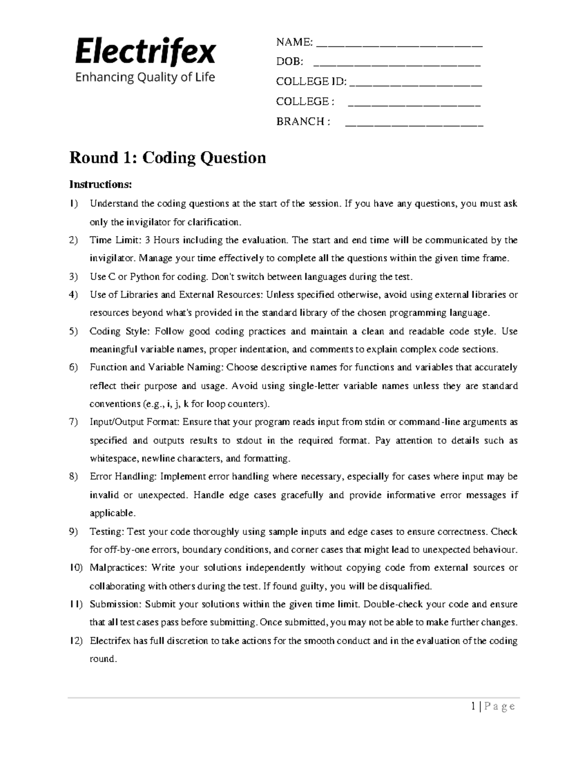 Coding Round 1 Instructions: C/Python Guidelines & Best Practices - Studocu