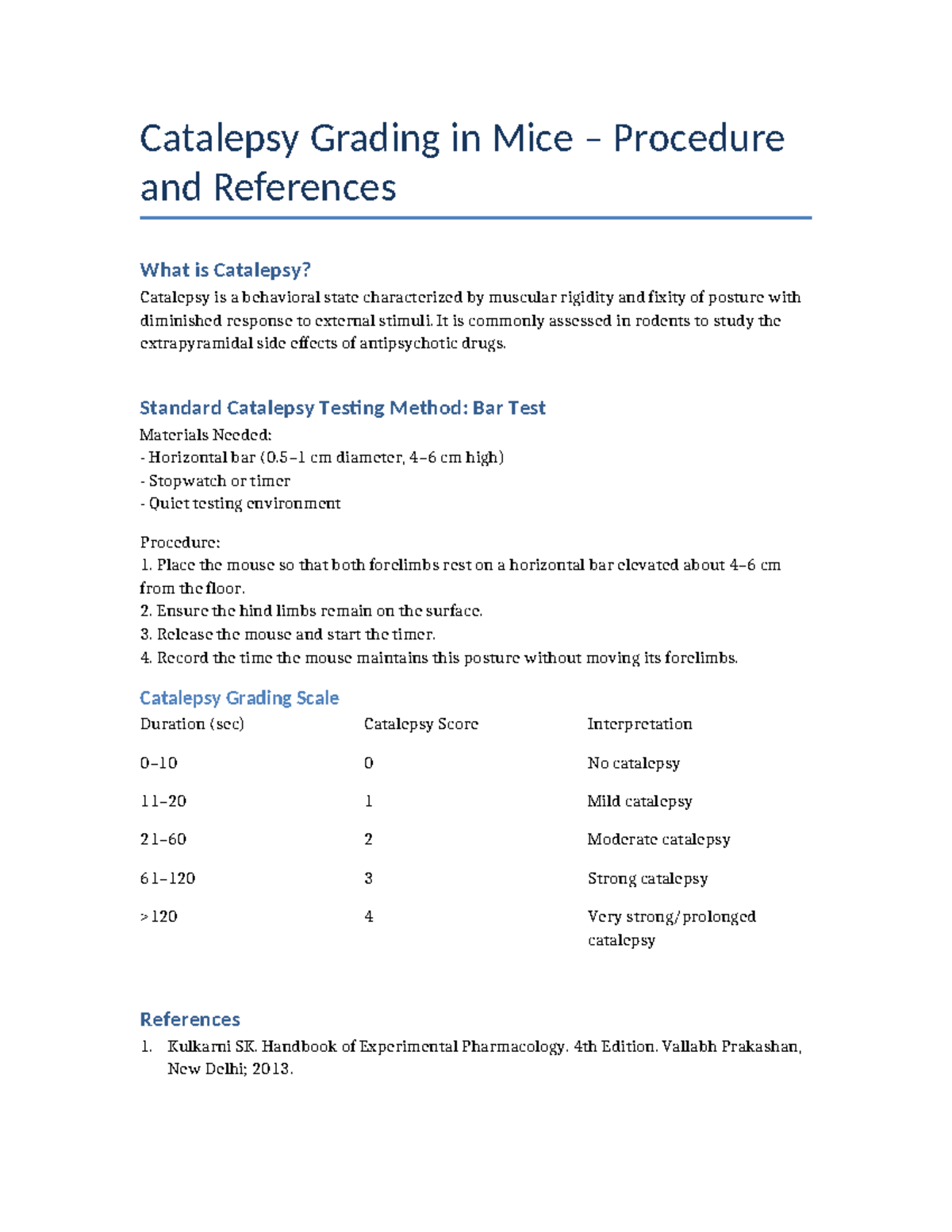 Catalepsy Grading in Mice: Testing & Scoring Methods - Studocu