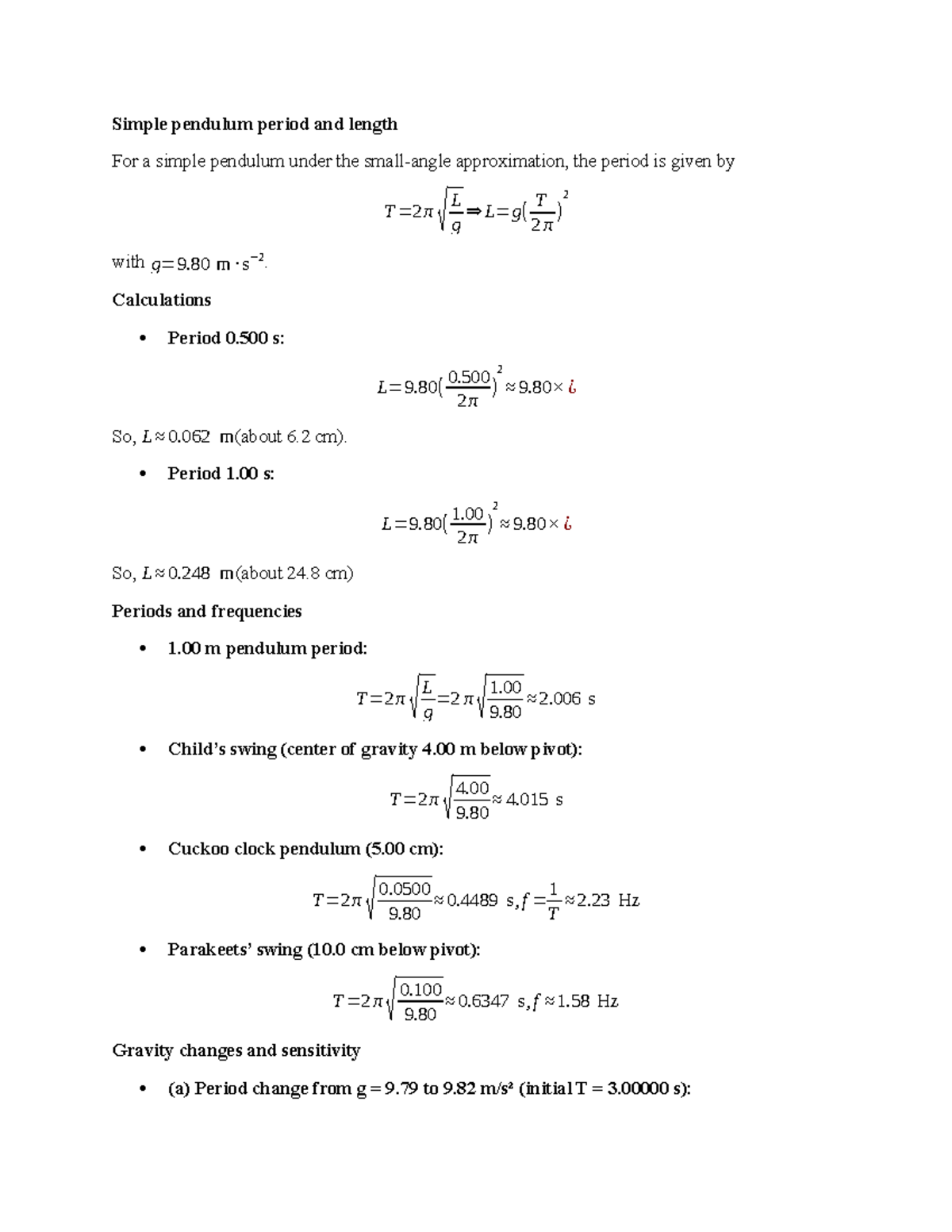 PHYS 101: Simple Pendulum Period & Length Calculations - Studocu