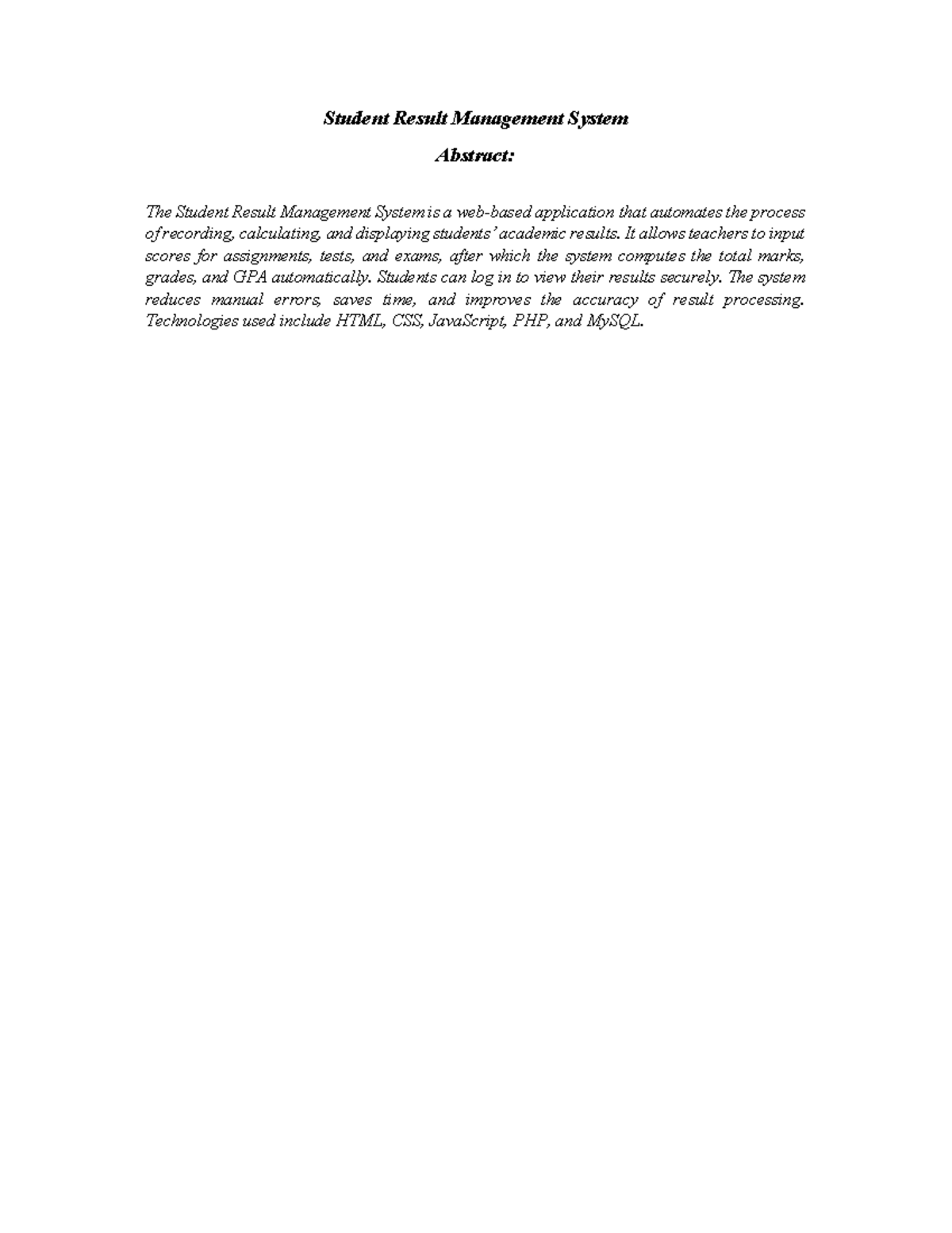 Student Result Management System & Online Voting System Overview - Studocu