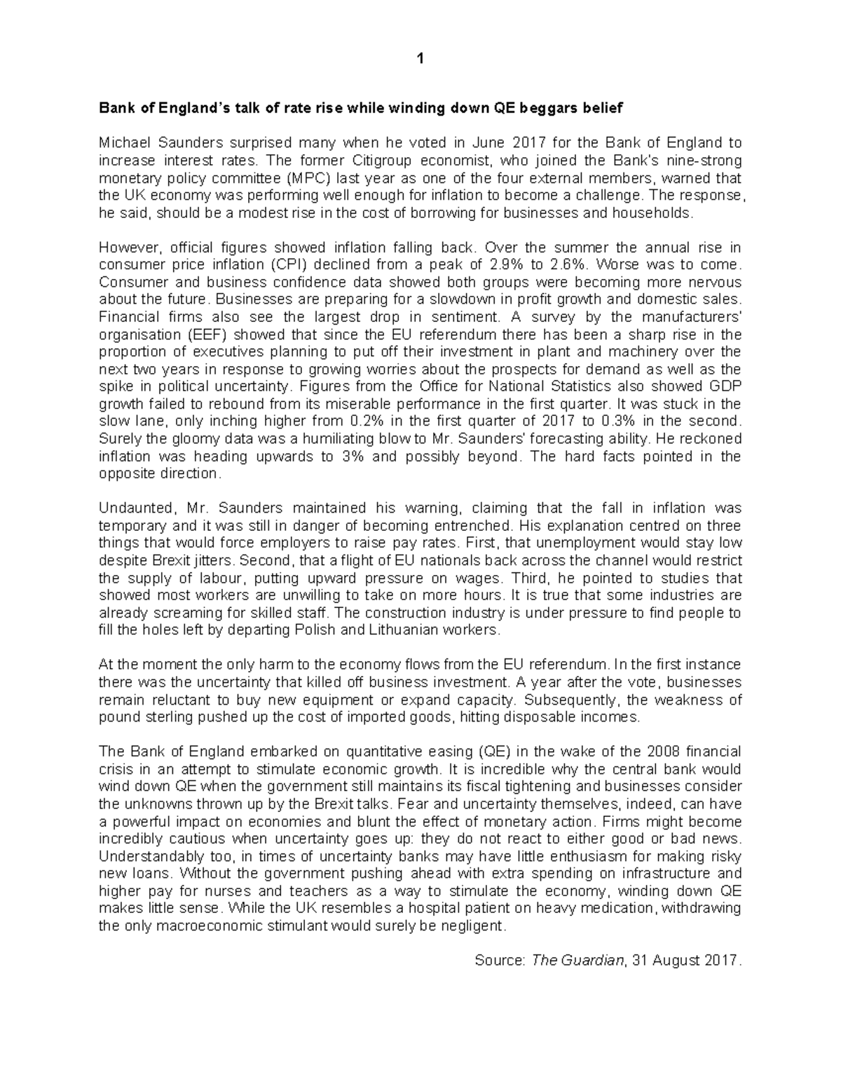 11 - Lecture: Bank of England's Interest Rate and QE Analysis - Studocu