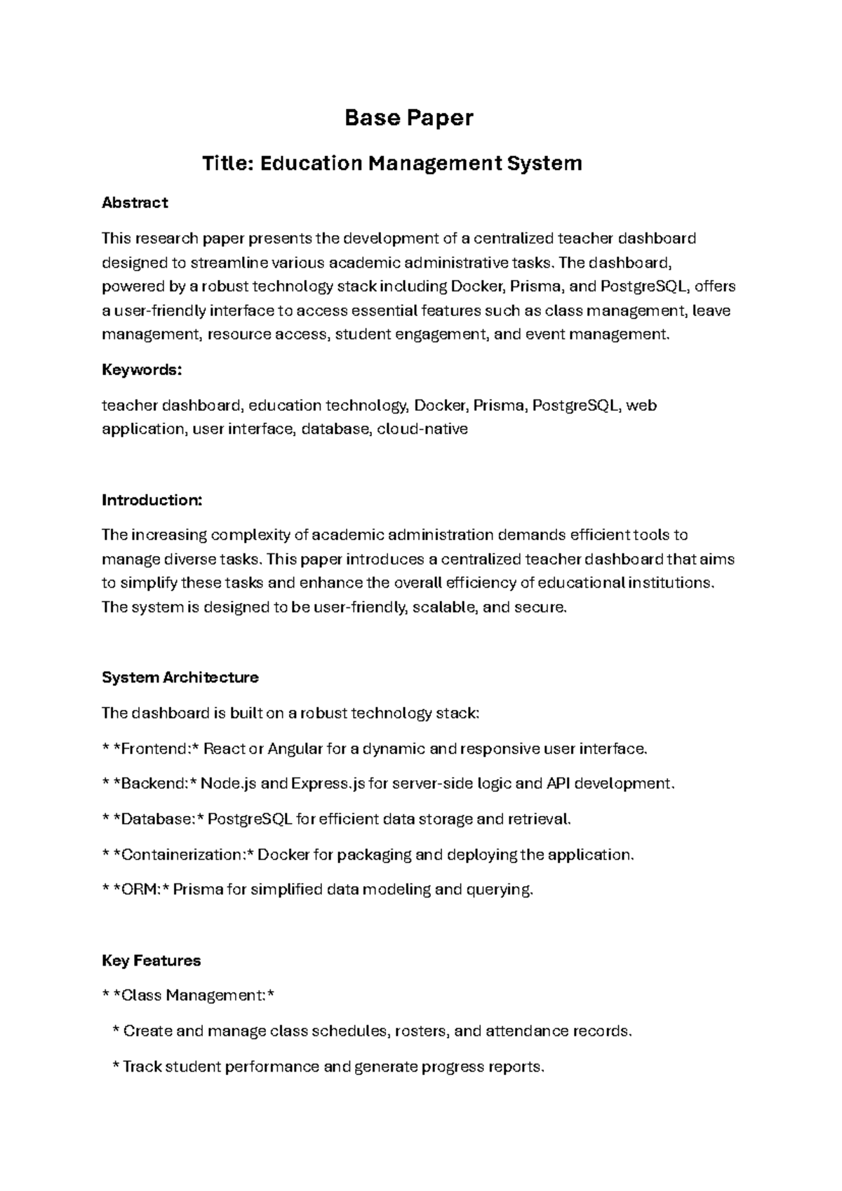 Major Project Base Paper: Centralized Teacher Dashboard for Education ...