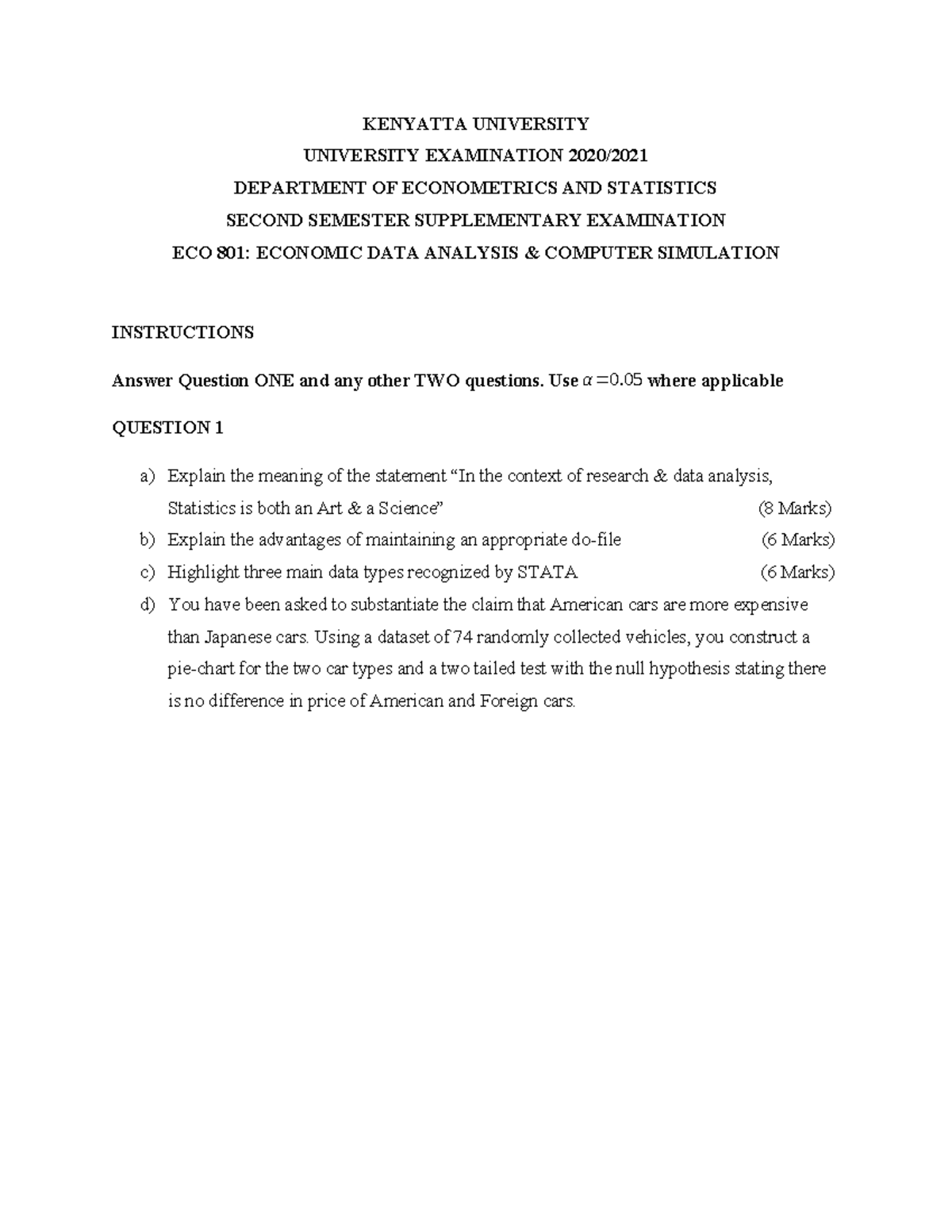ECO 801: Economic Data Analysis Exam Notes - 2024 Supplementary - Studocu