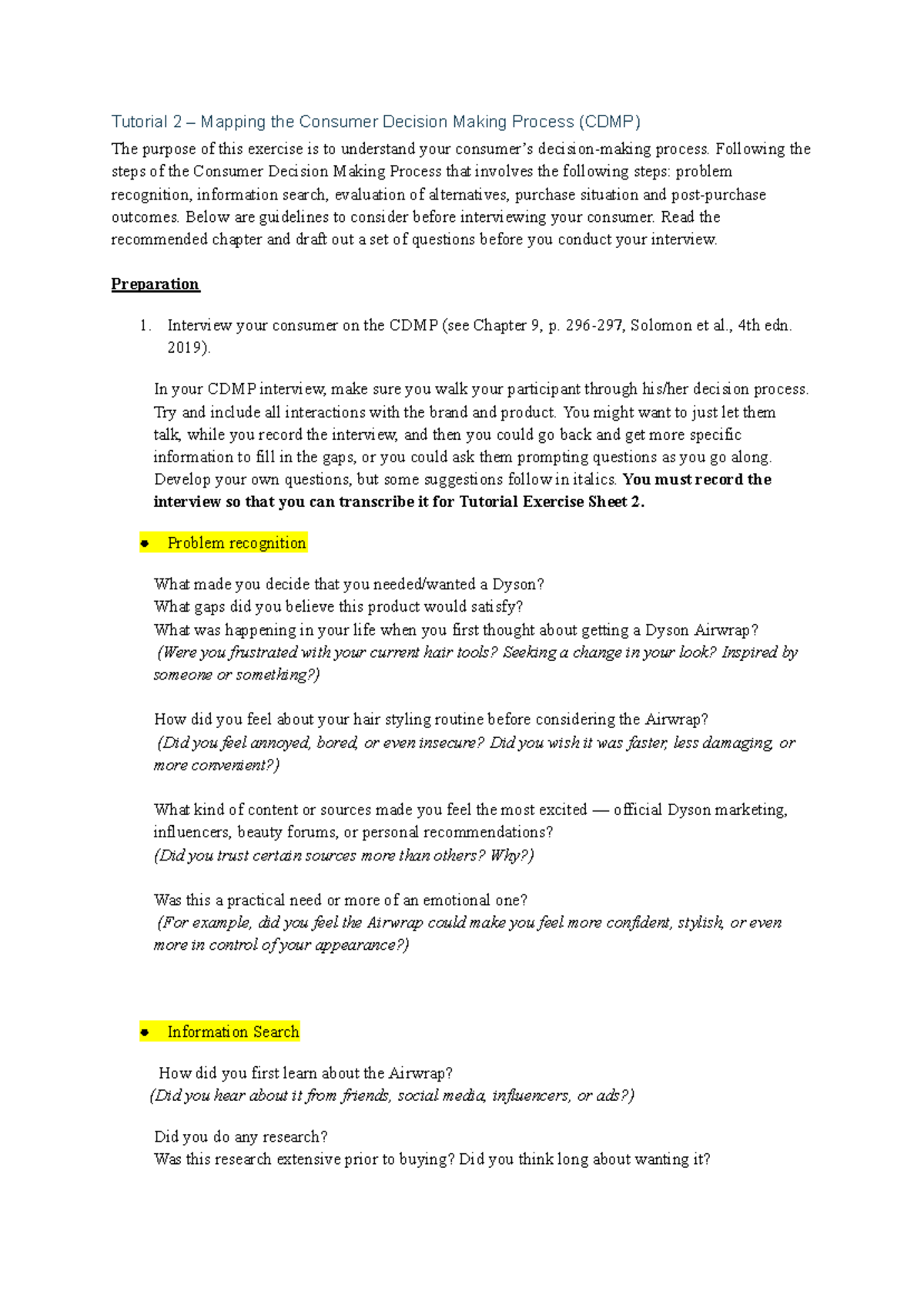 MARK202 Tutorial 2: Understanding the Consumer Decision Making Process ...