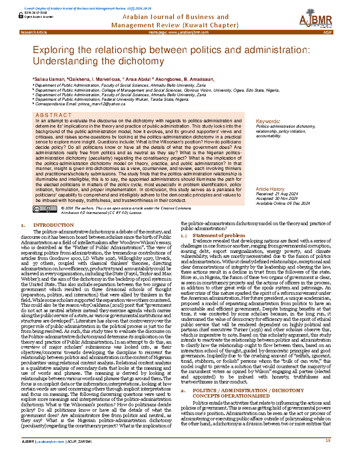 Exploring Politics-Administration Dichotomy in Public Admin (AJBMR ...