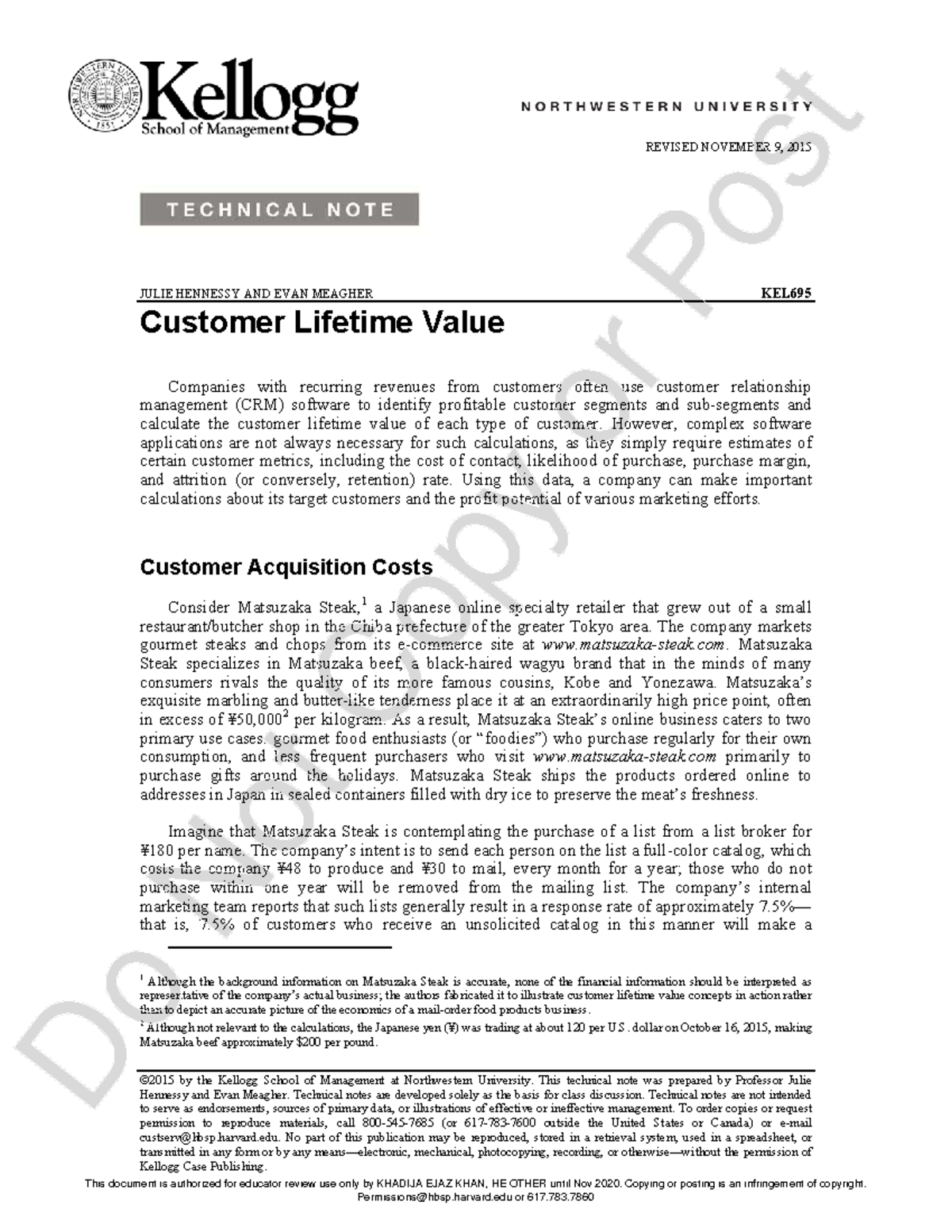 KEL695 Technical Note: Customer Lifetime Value Analysis - Studocu