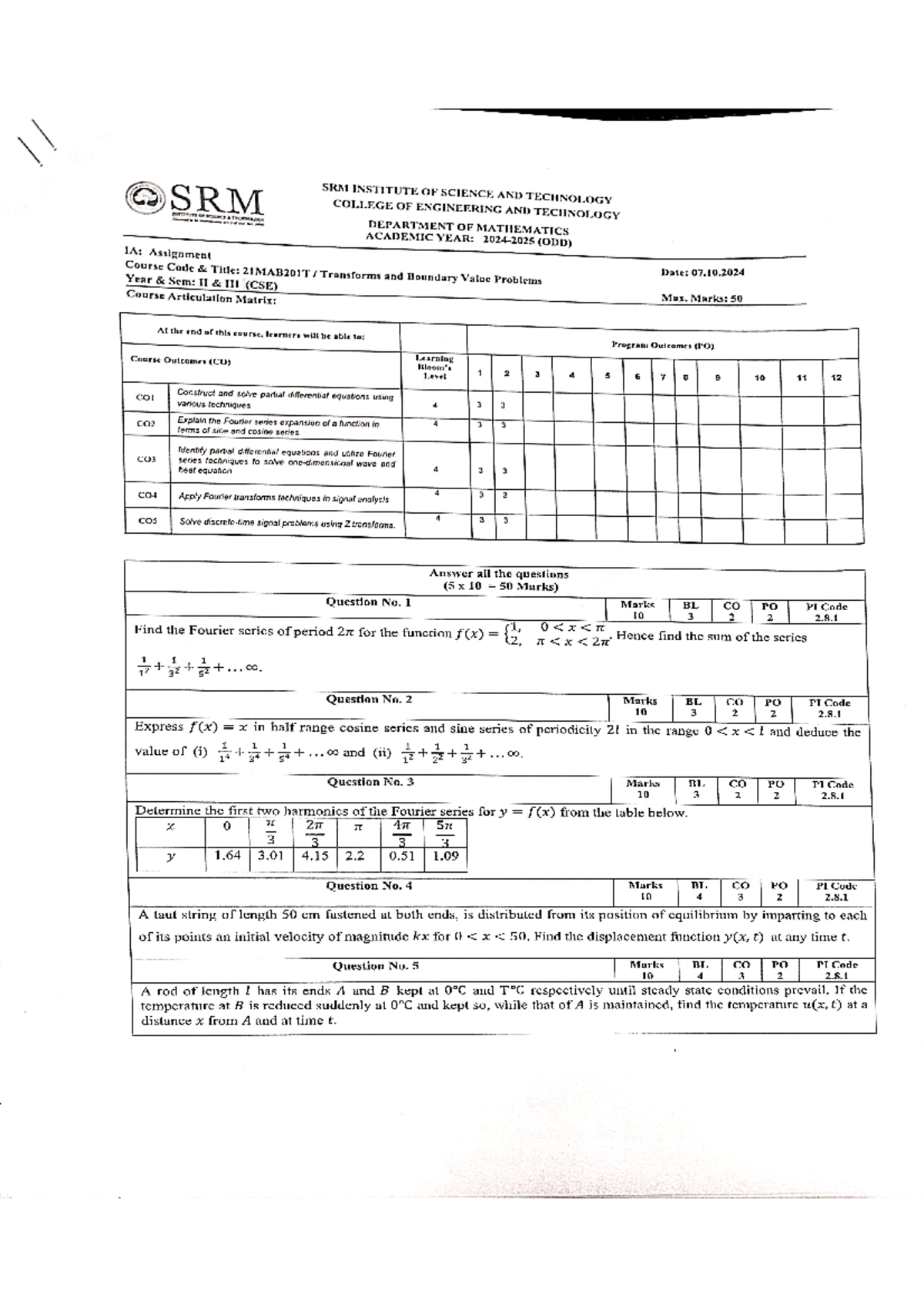 Palash Rai RA2311003010226 Maths assignment - SRM SRM INSTITUTE OF ...