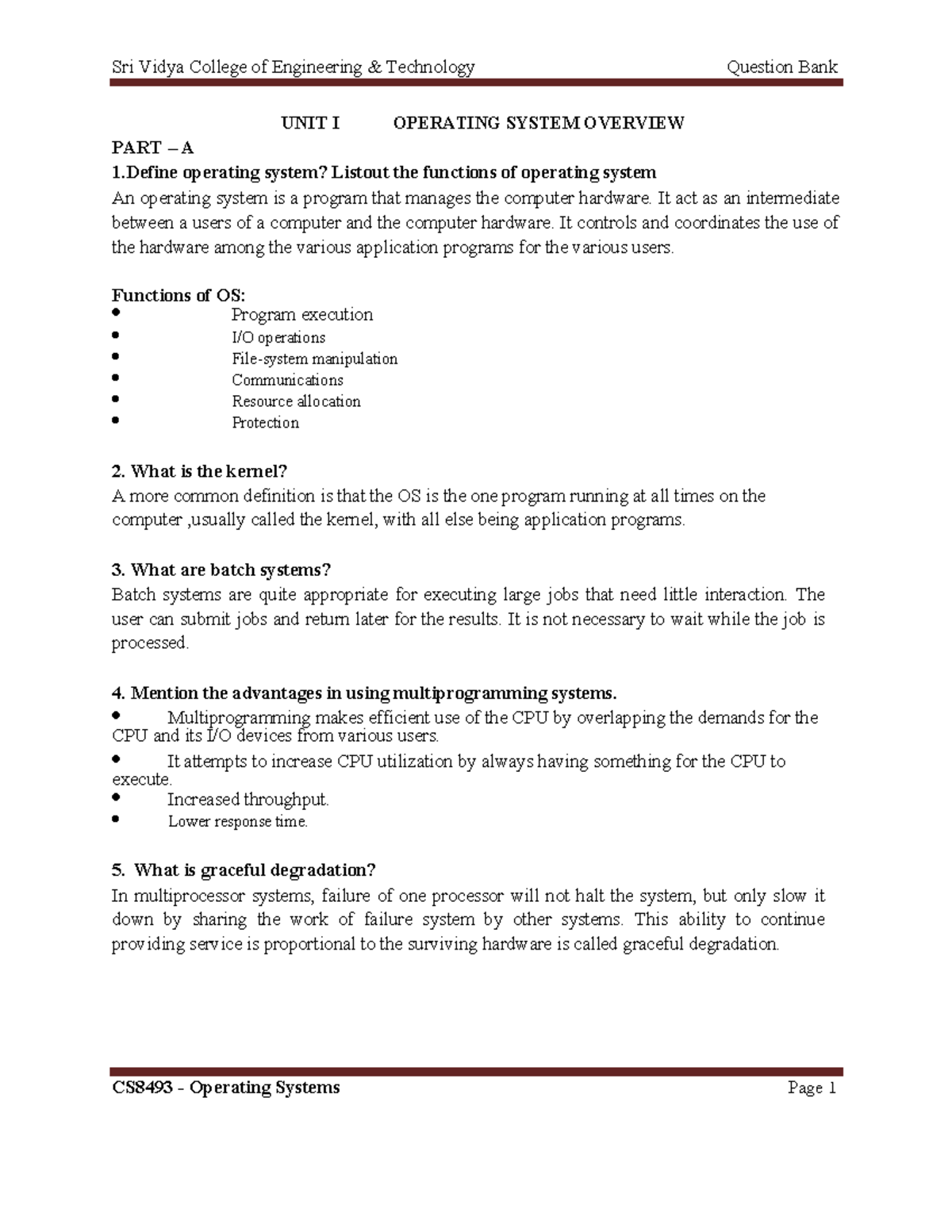 QB104451 - UNIT 1 - OPERATING SYSTEMS - UNIT I OPERATING SYSTEM ...