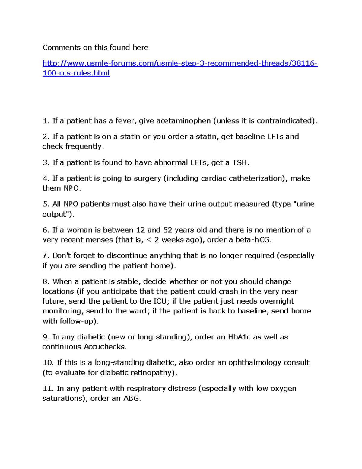 100 CCS Rules for USMLE Step 3: Essential Clinical Guidelines - Studocu