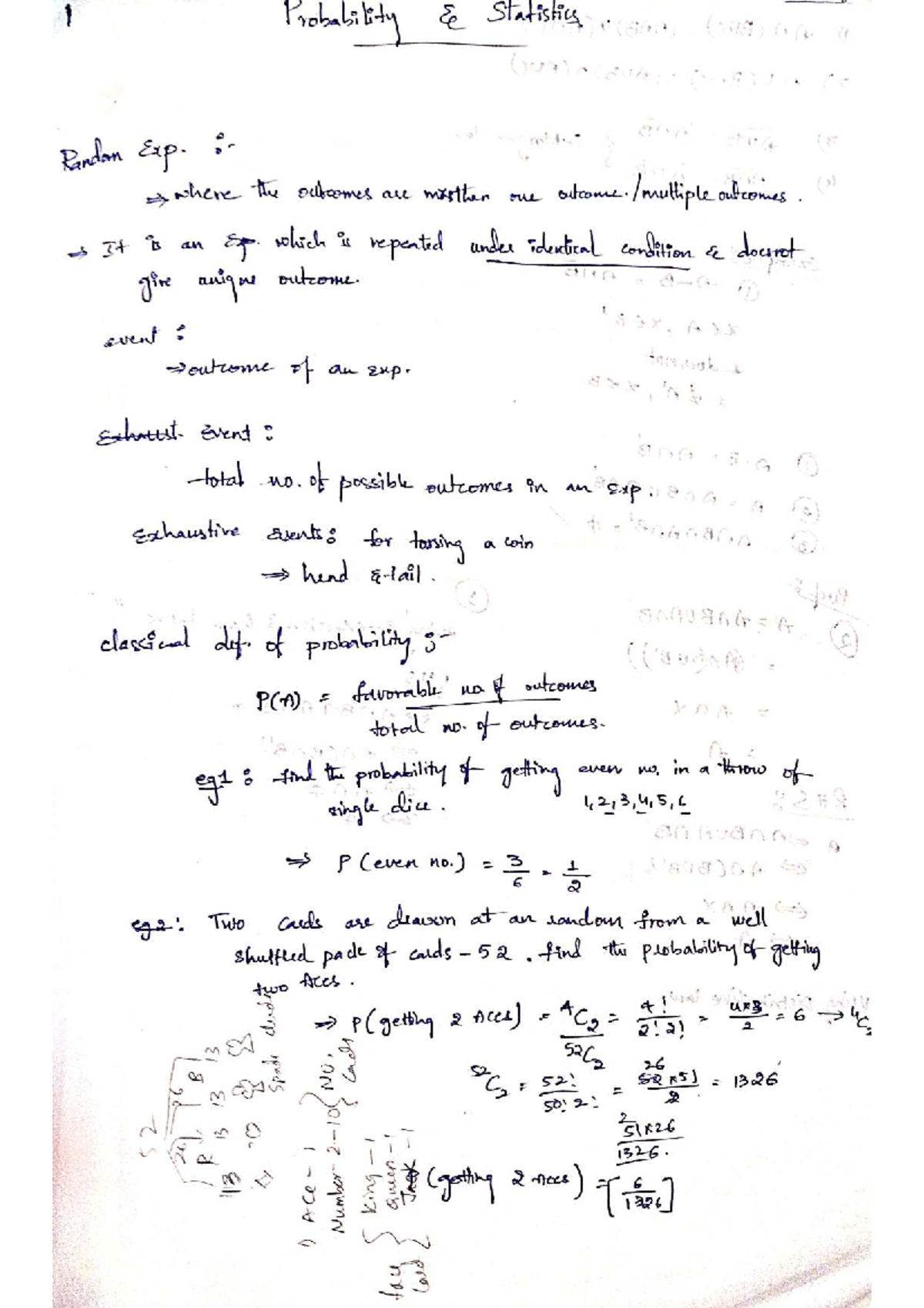 Probability and Statistics: Random Experiments (Course Code: PS101 ...