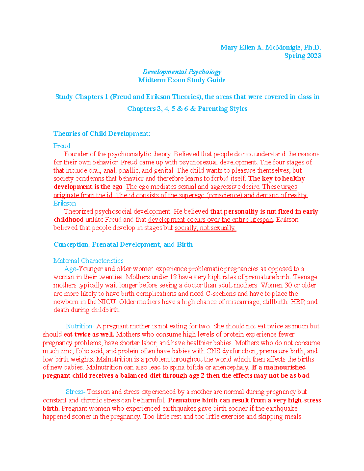 PSY 210 Midterm Exam Study Guide Spring 2023 - Mary Ellen A. McMonigle ...