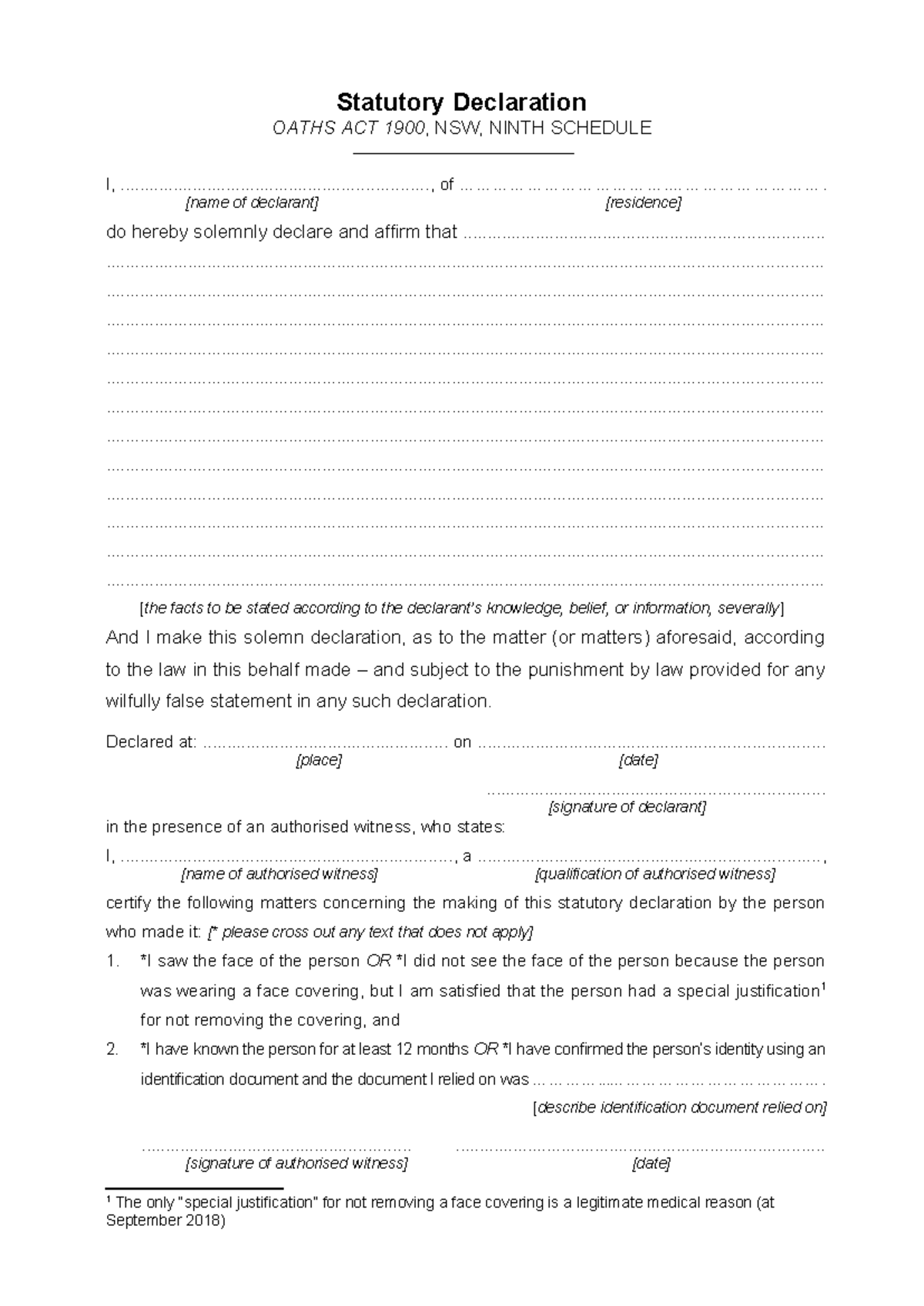 NSW Stat Dec: Schedule 9 Template for Declaration Process - Studocu