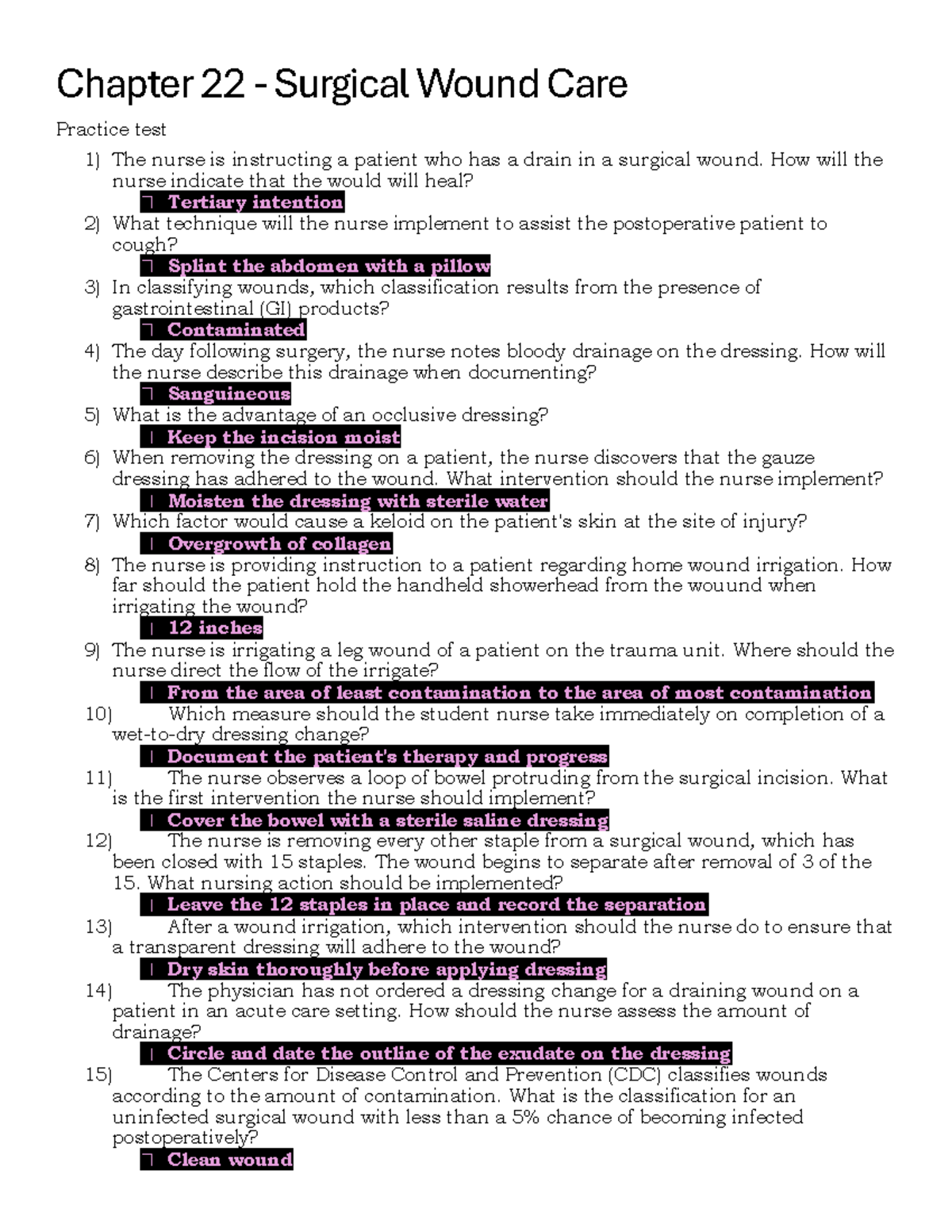 Chapter 22 Surgical Wound Care Key Concepts and Practice Test