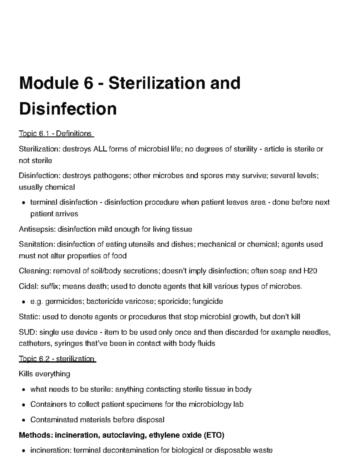 Module 6 - Sterilization and Disinfection Overview and Key Concepts ...
