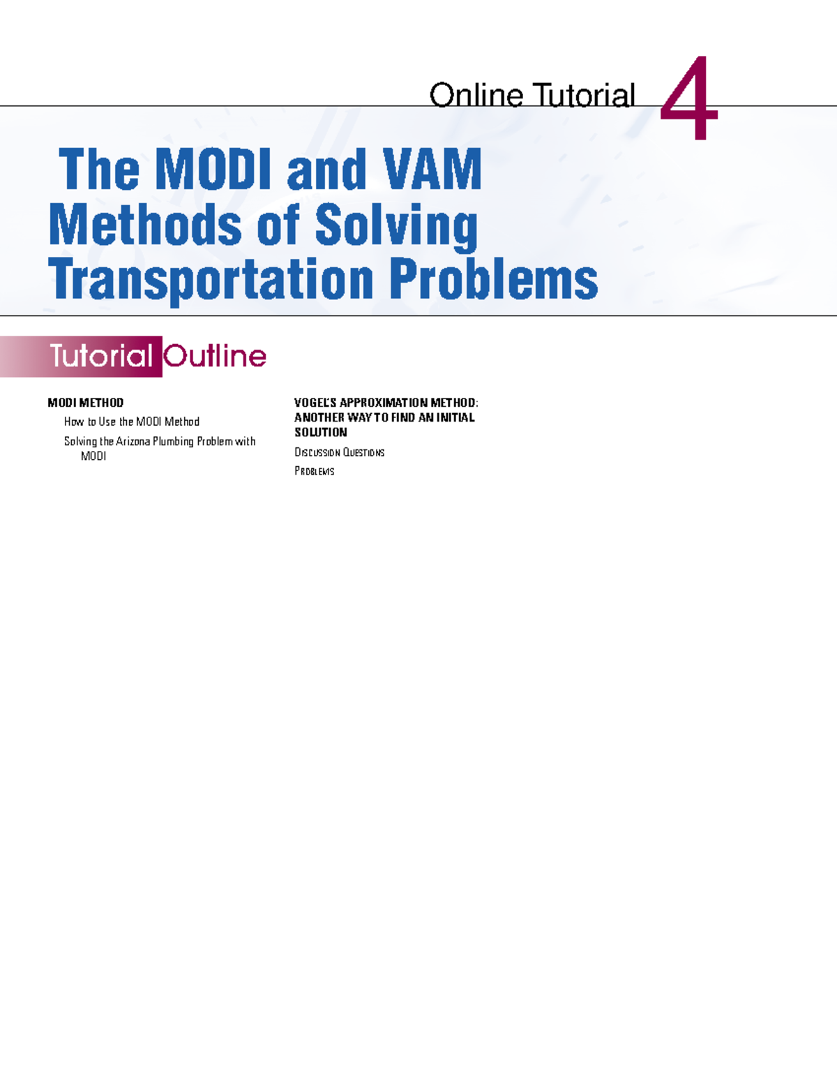 MODI-method - hi. - Online Tutorial 4 The MODI and VAM Methods of ...