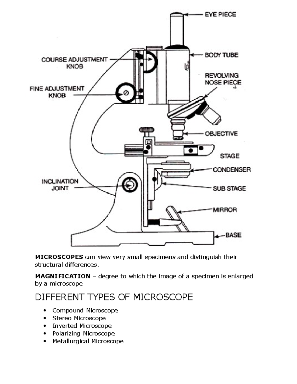 Parts of Microscope - General Biology - MICROSCOPES can view very small ...