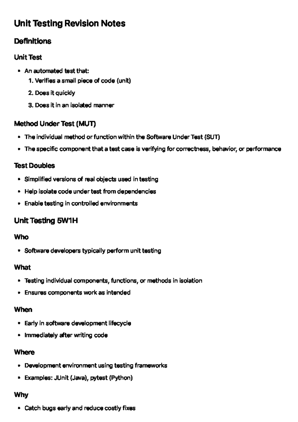 Unit Testing Revision Notes: Key Concepts and Best Practices - Studocu