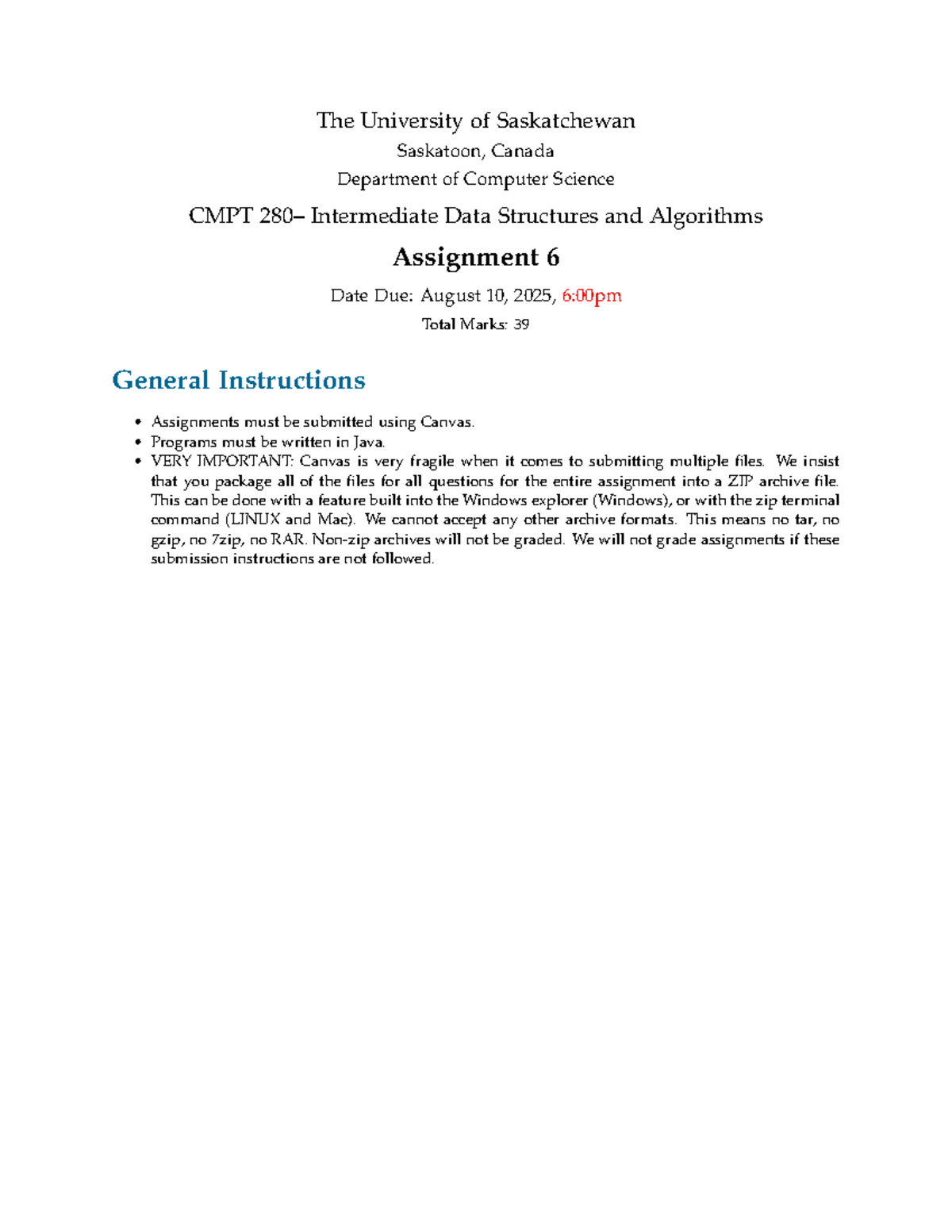 CMPT Intermediate Data Structures & Algorithms Assignment 6 - Summer ...