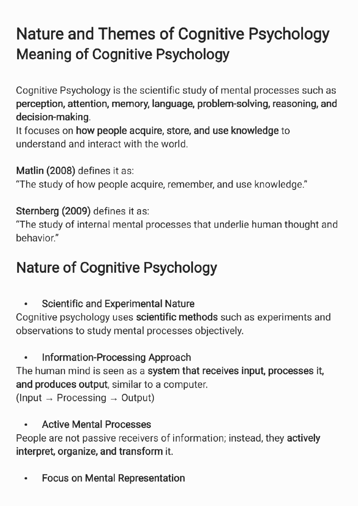 Cognitive Psychology 101: Key Concepts and Themes Overview - Studocu