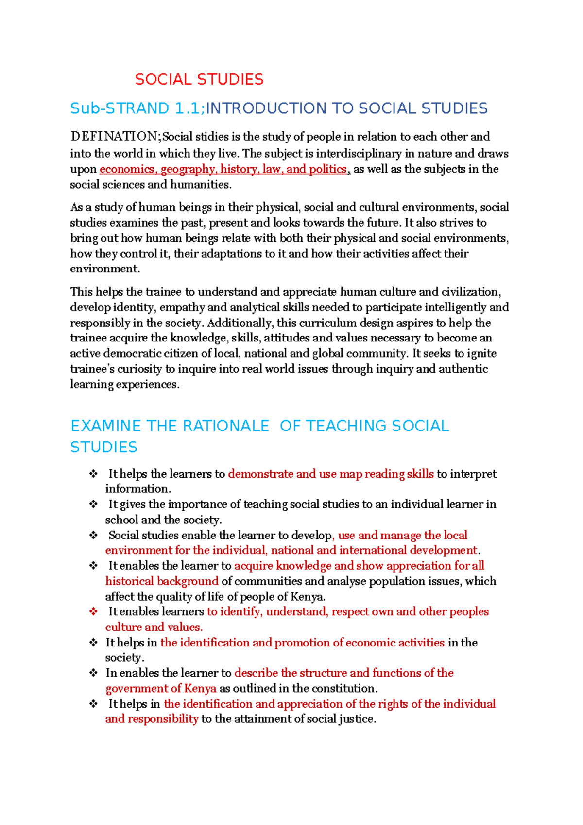Social Studies Notes: Understanding People and Their Environments - Studocu