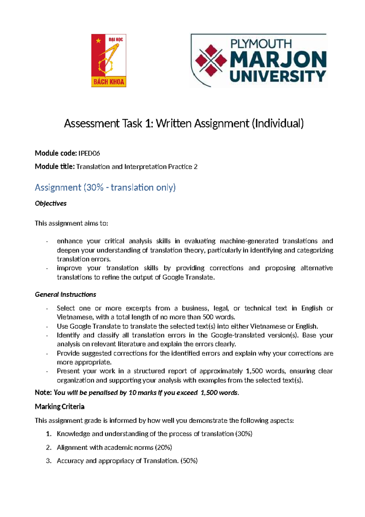 IPED06: A1 Written Assignment on Translation Errors Analysis - Studocu