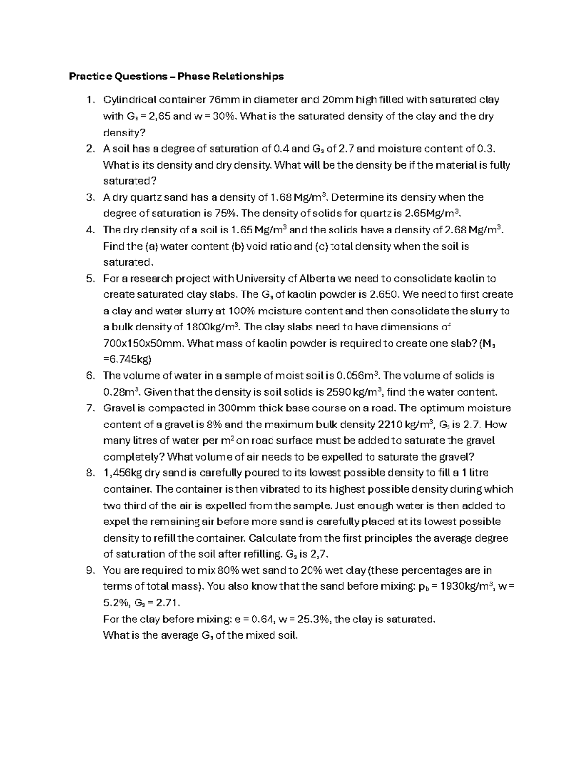 Practice Questions on Phase Relationships - TUTORIALS - Studocu