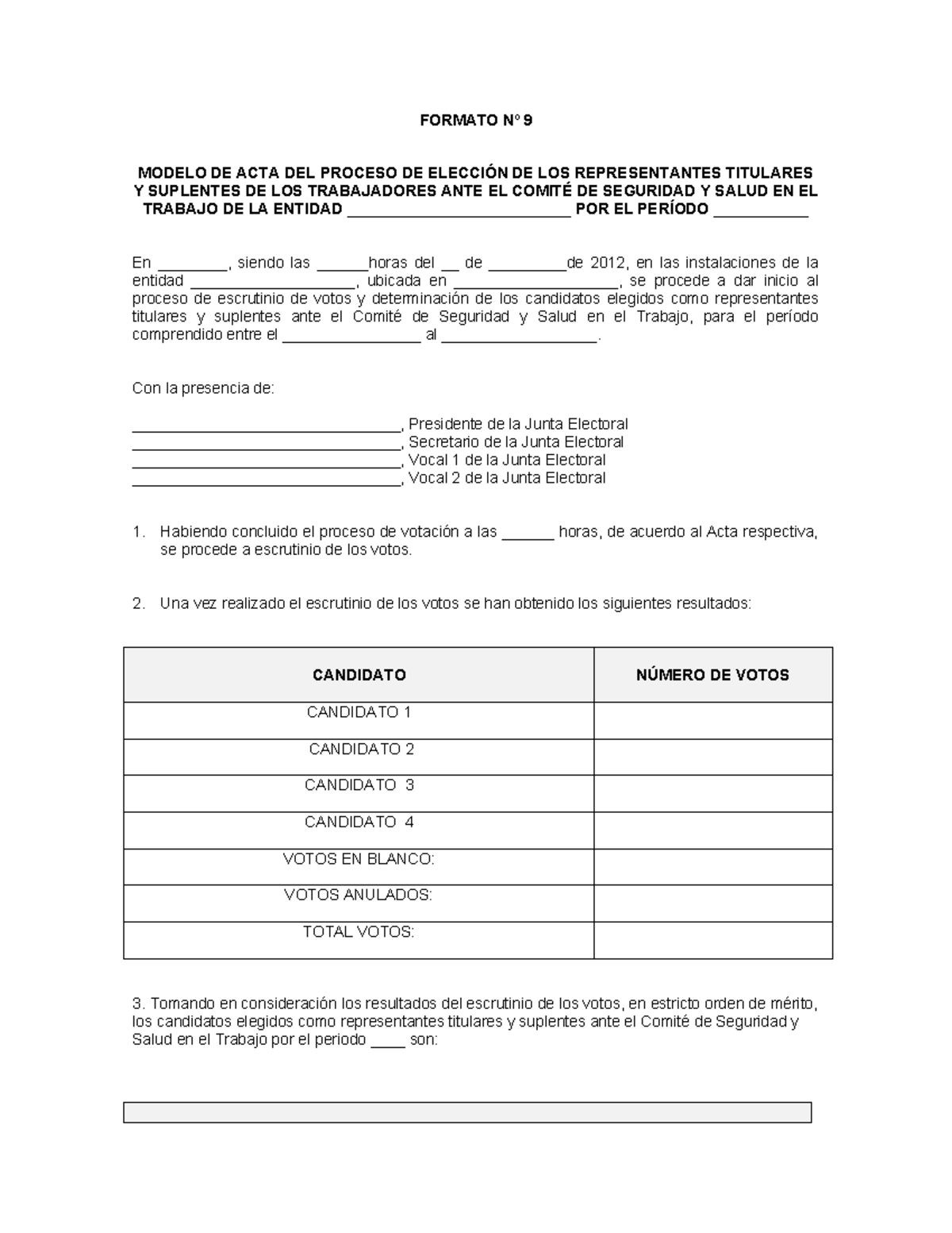 Acta del Proceso de Elección - CSST - Representantes 2012 - Studocu