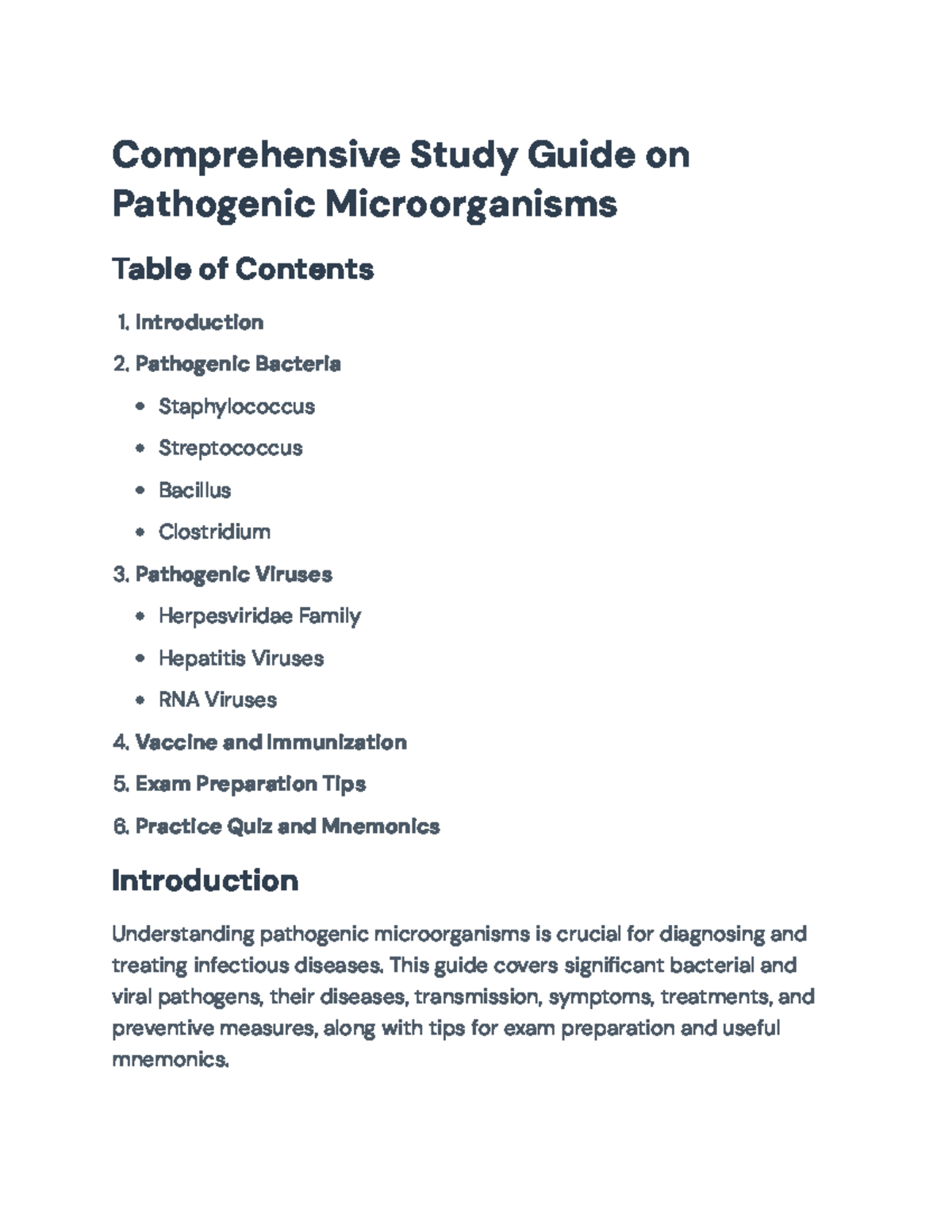 Comprehensive Study Guide on Pathogenic Microorganisms (BIO101 ...