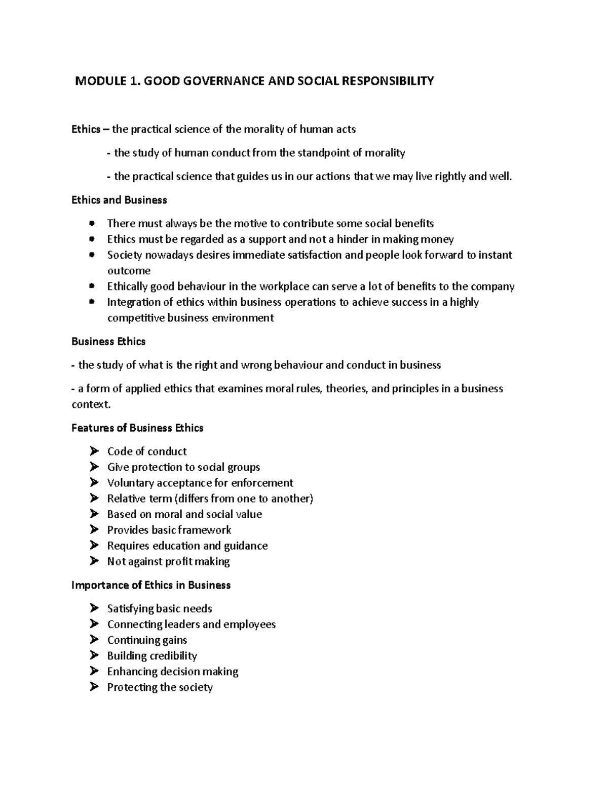 Module 1: Good Governance & Social Responsibility Insights - Studocu