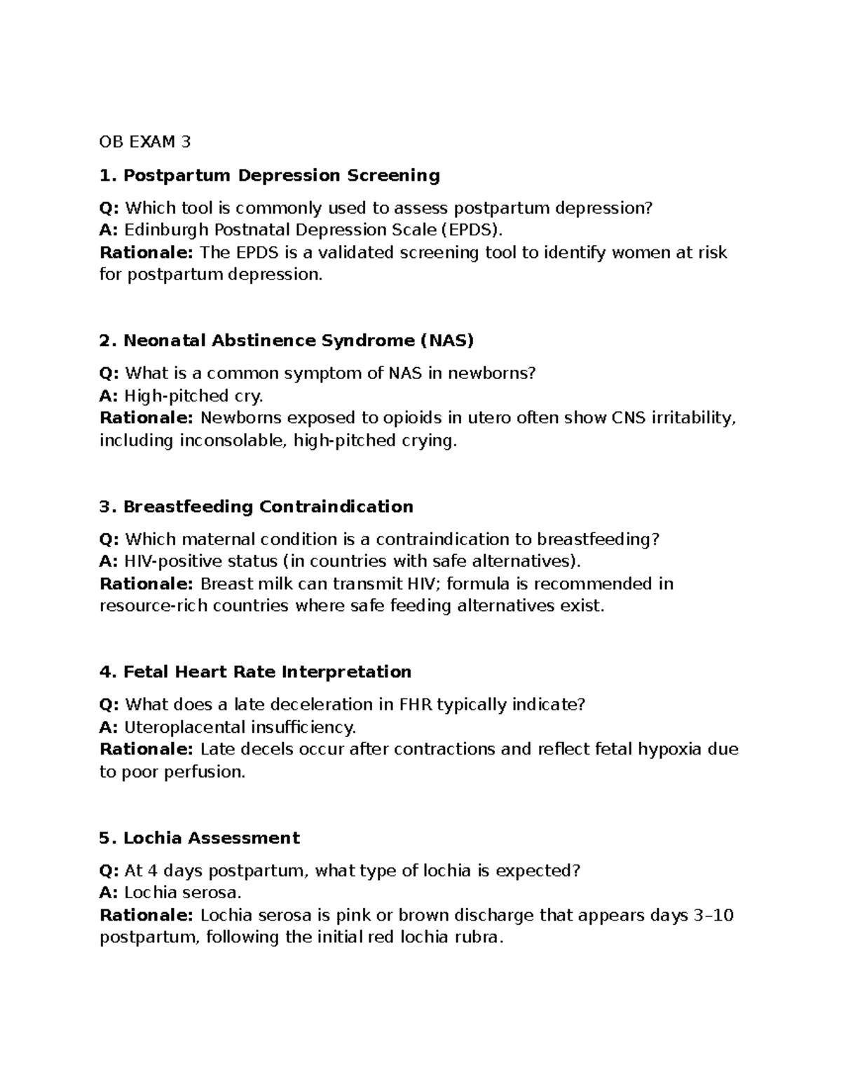 OB EXAM 3: Key Concepts in Postpartum Care and Assessment - Studocu