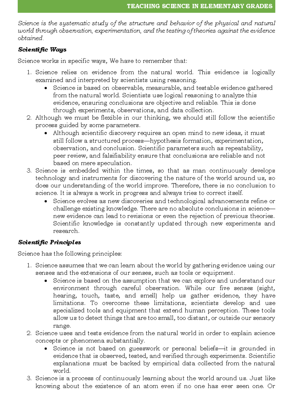 SCI102 - Teaching Science in Elementary Grades: Comprehensive Study ...