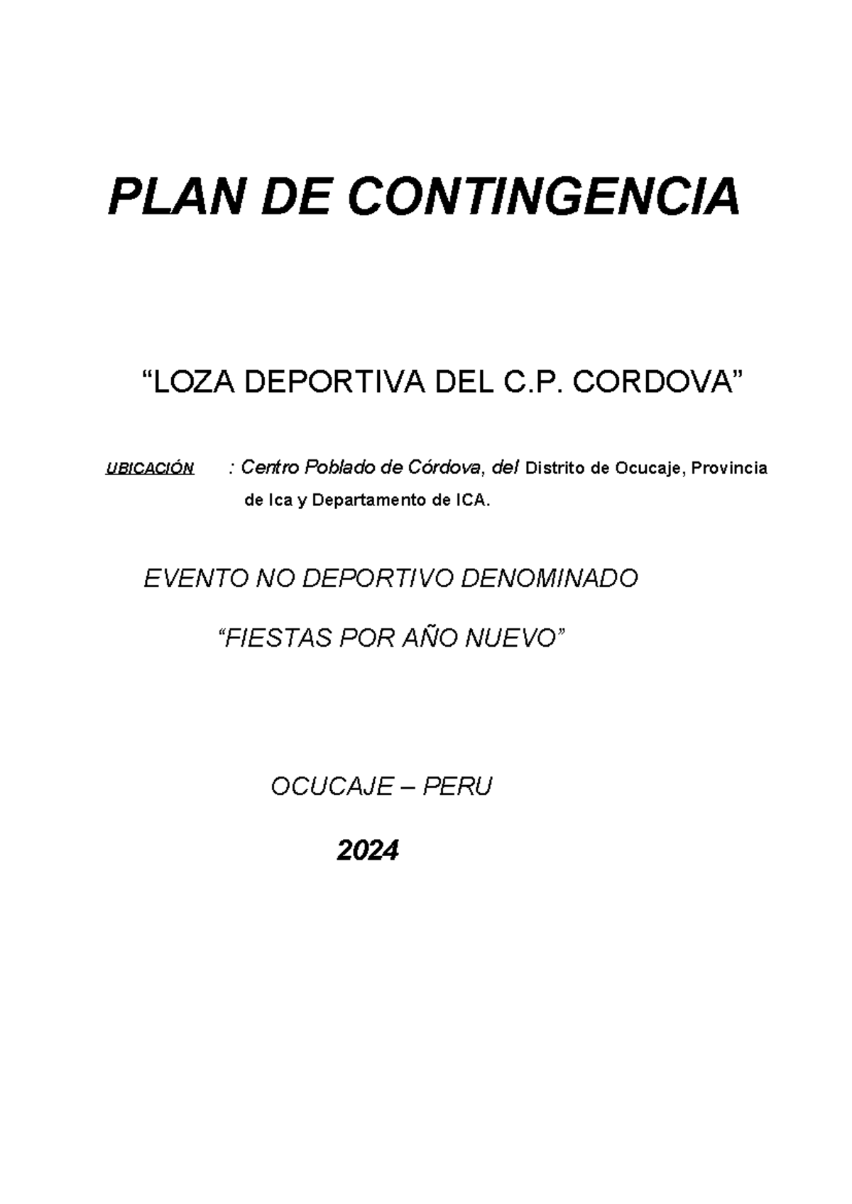 PLAN DE CONTINGENCIA 2024 PARA LA LOSA DEPORTIVA CÓRDOVA - Document Preview